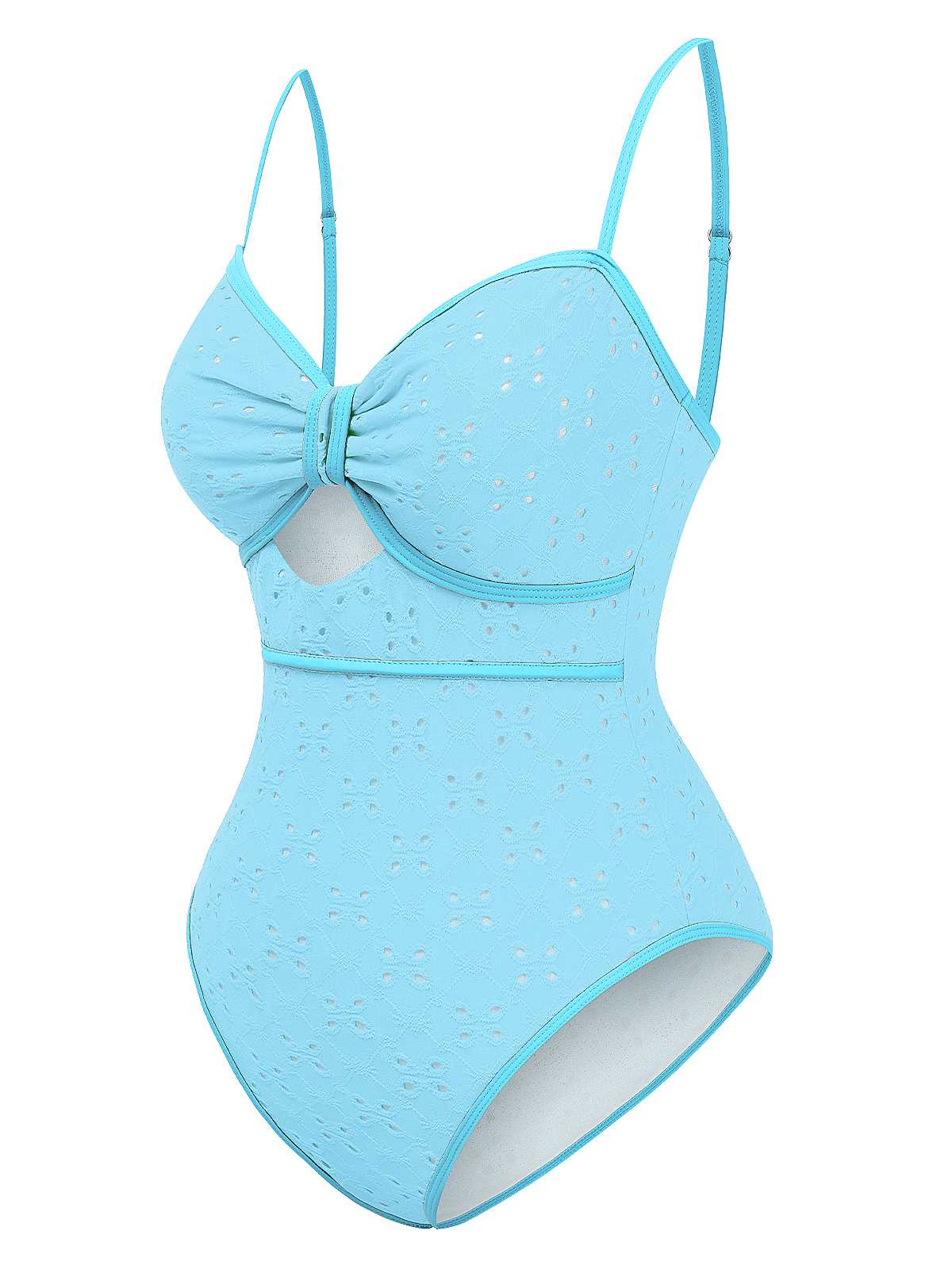1960s Strap Contrast Trim One-Piece Swimsuit - Image 6