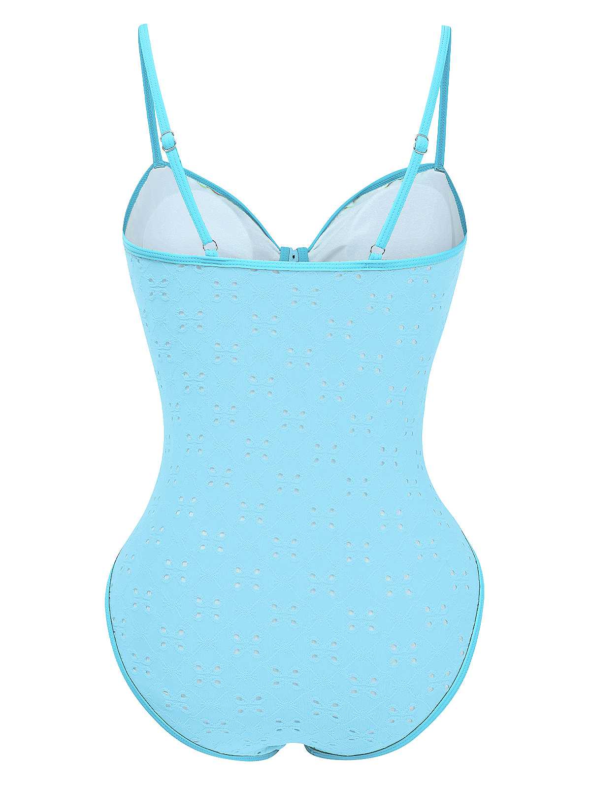 1960s Strap Contrast Trim One-Piece Swimsuit - Image 7