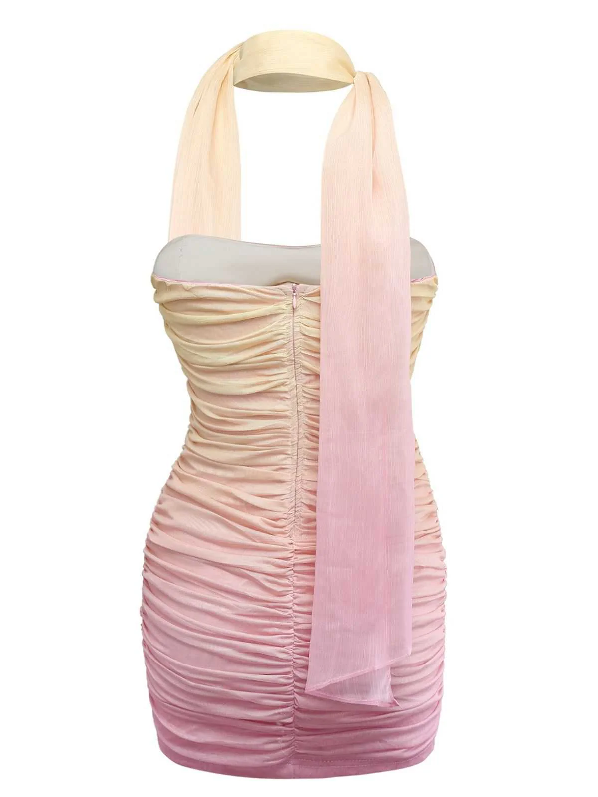 1960s Strapless Gradient Ruched Bodycon Dress With Scarf - Image 2
