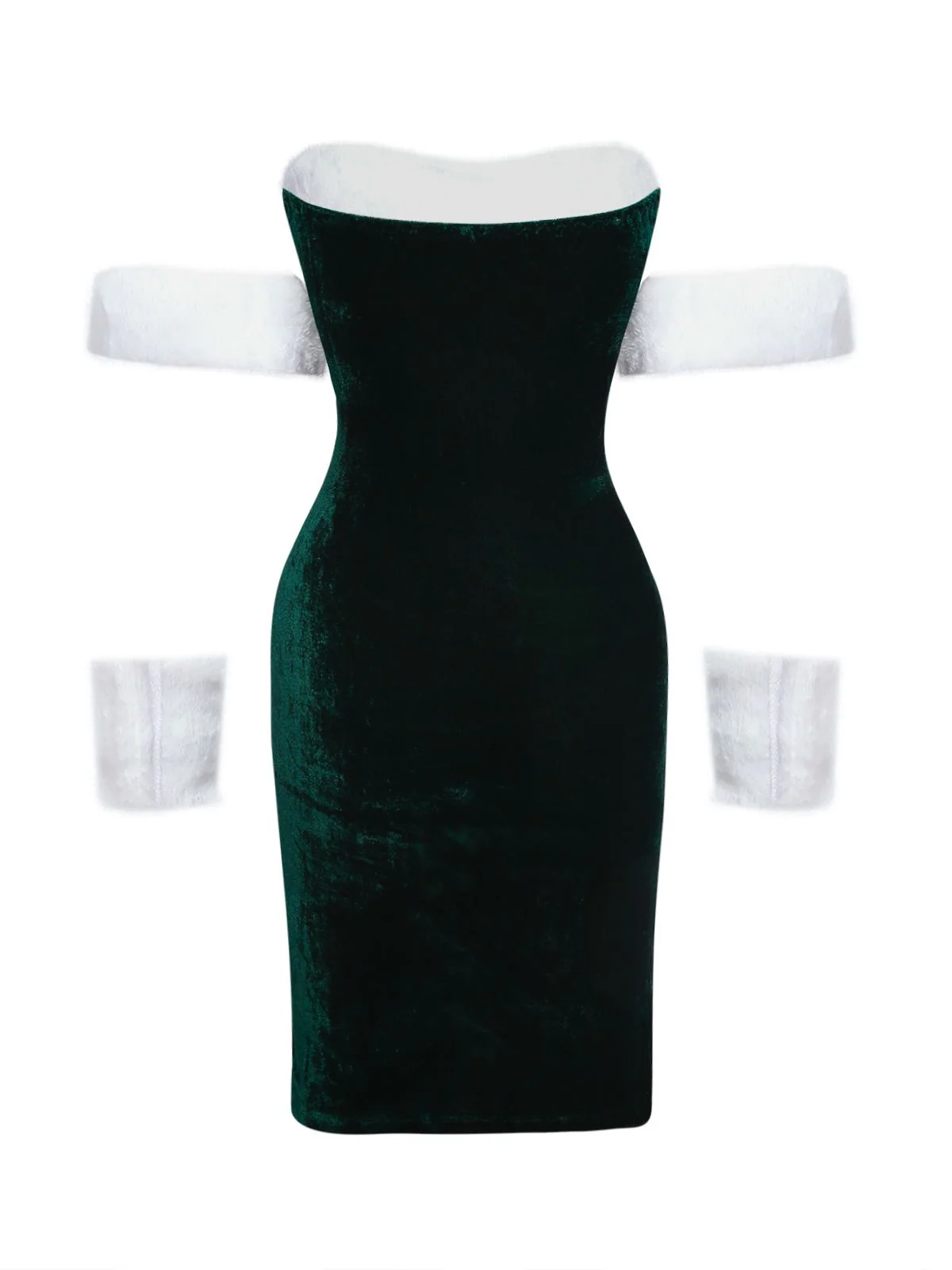 1960s Strapless Velvet Christmas Fur Trim Bow Dress Set - Image 3