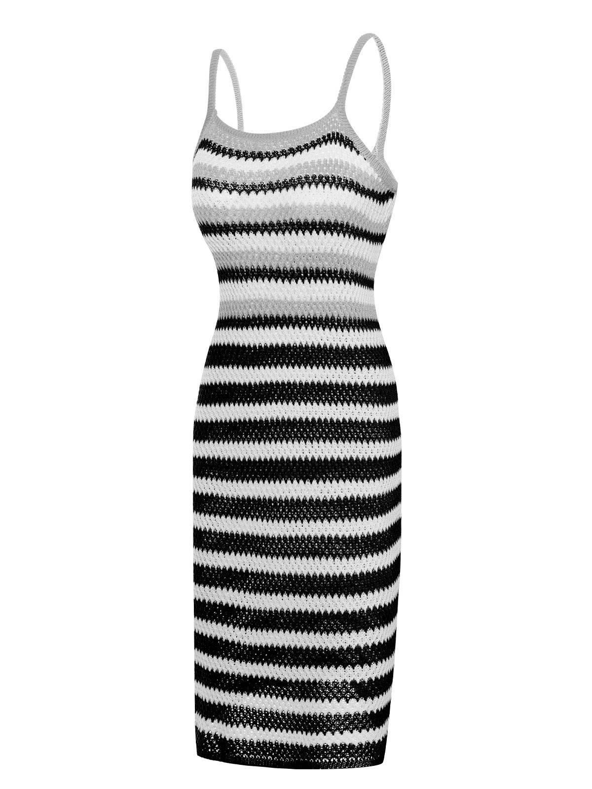 1960s Striped Knitted Spaghetti Straps Dress - Image 10