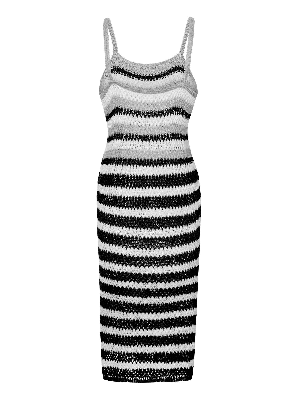 1960s Striped Knitted Spaghetti Straps Dress - Image 11