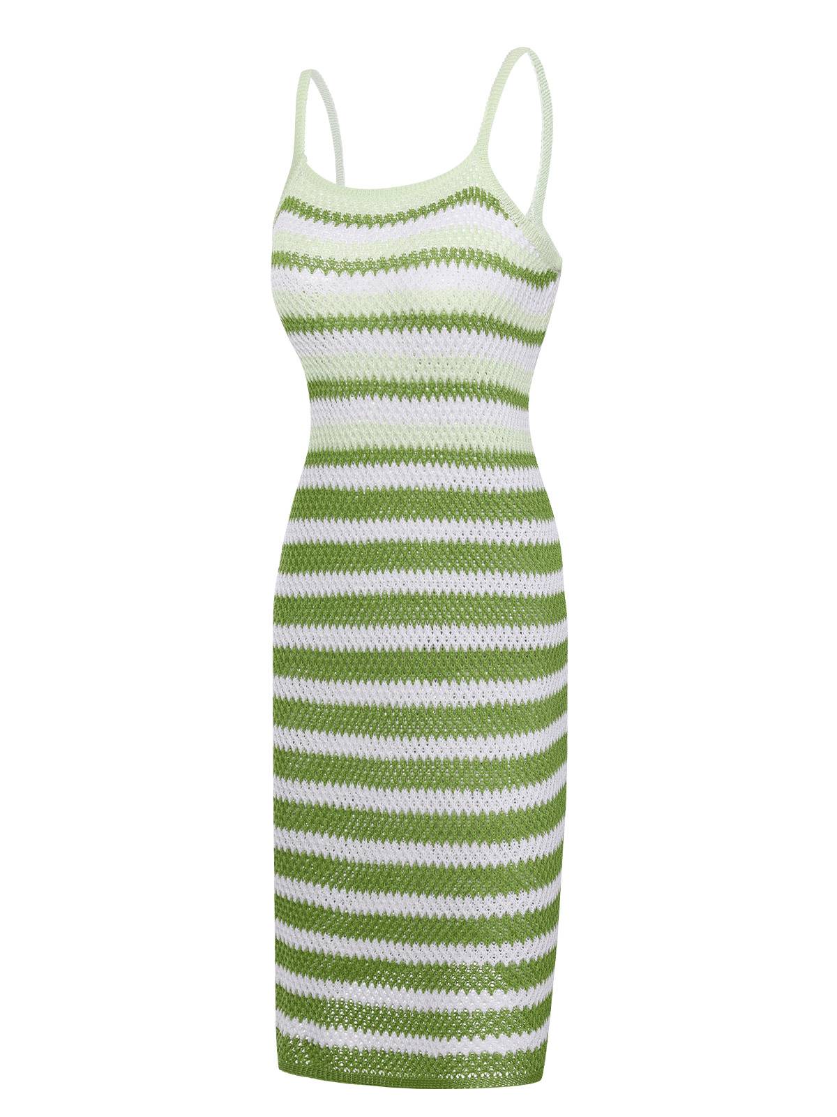 1960s Striped Knitted Spaghetti Straps Dress - Image 6
