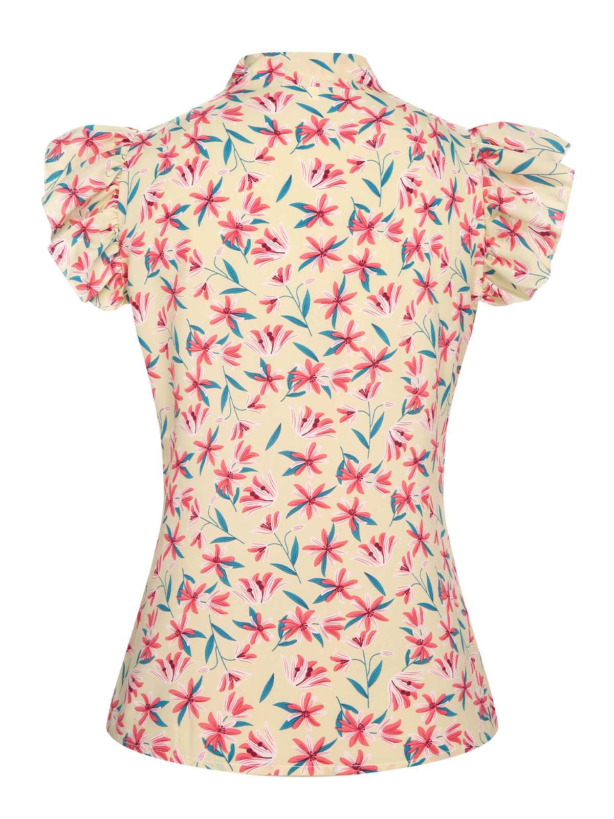 1960s Tie Neck Floral Ruffles Top - Image 3