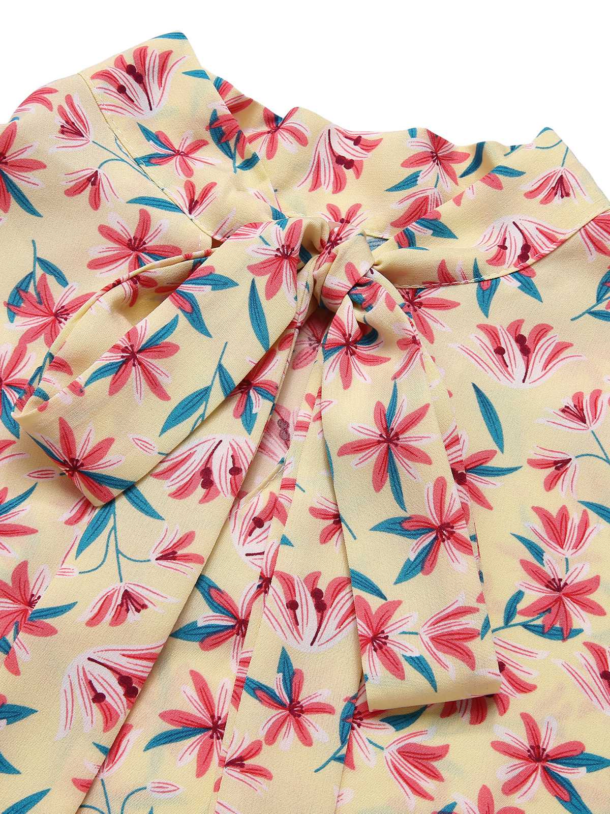 1960s Tie Neck Floral Ruffles Top - Image 4