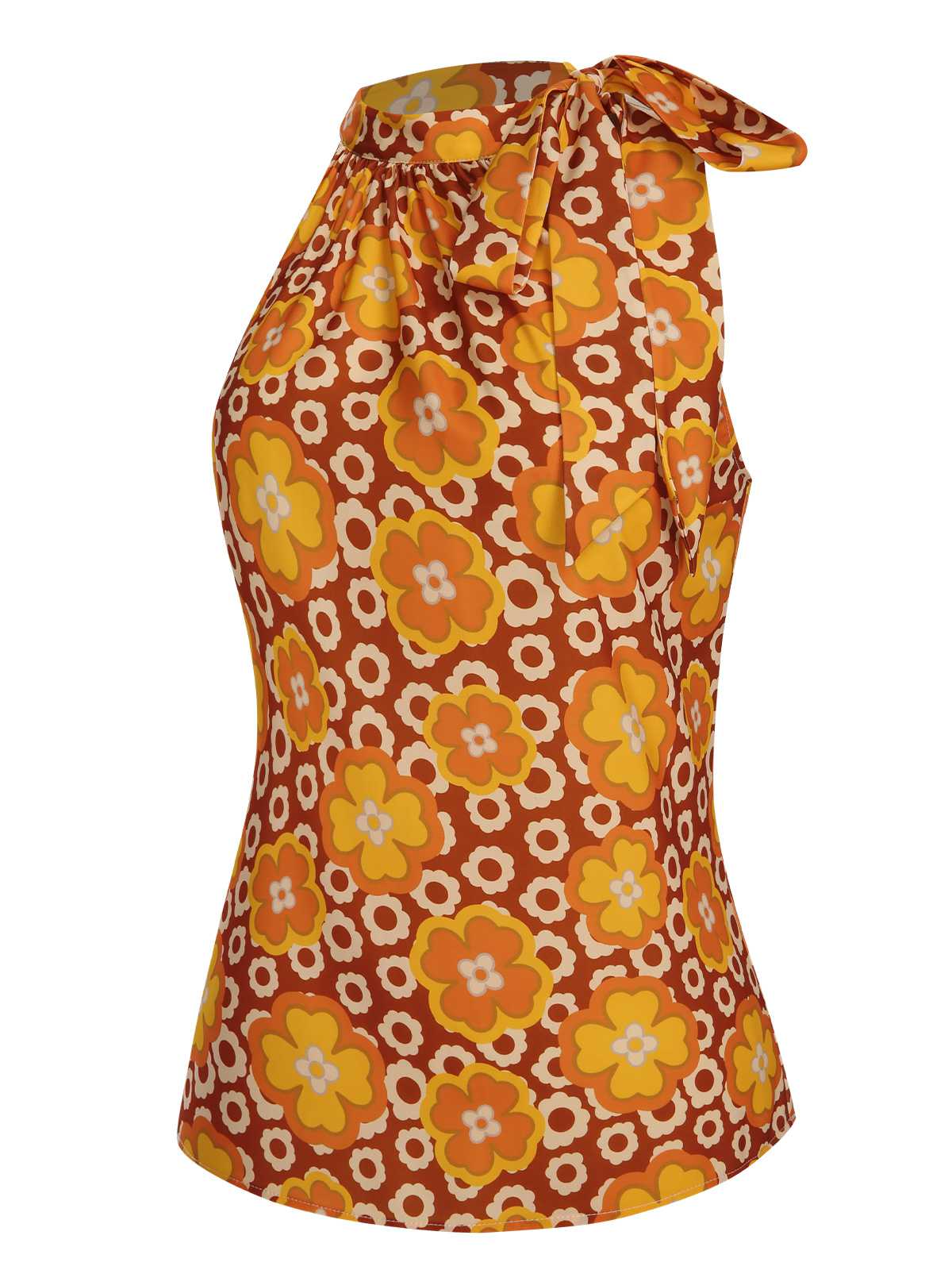 1960s Tie Neck Floral Sleeveless Top - Image 10