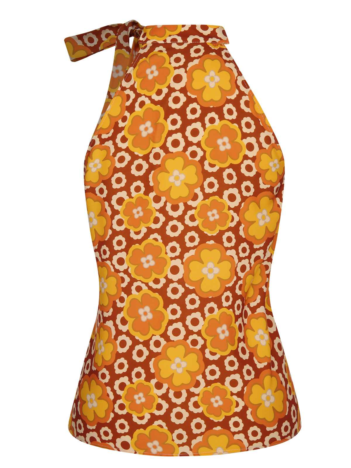 1960s Tie Neck Floral Sleeveless Top - Image 11