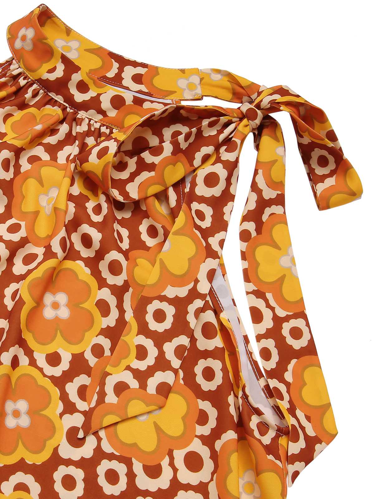 1960s Tie Neck Floral Sleeveless Top - Image 12