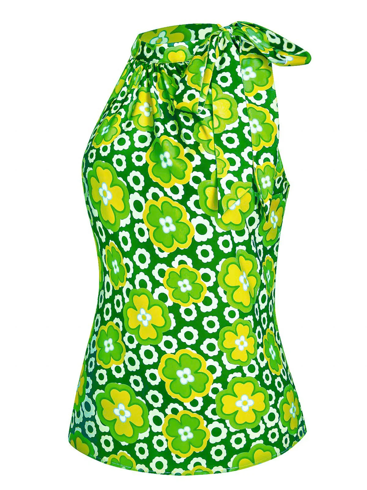 1960s Tie Neck Floral Sleeveless Top - Image 3