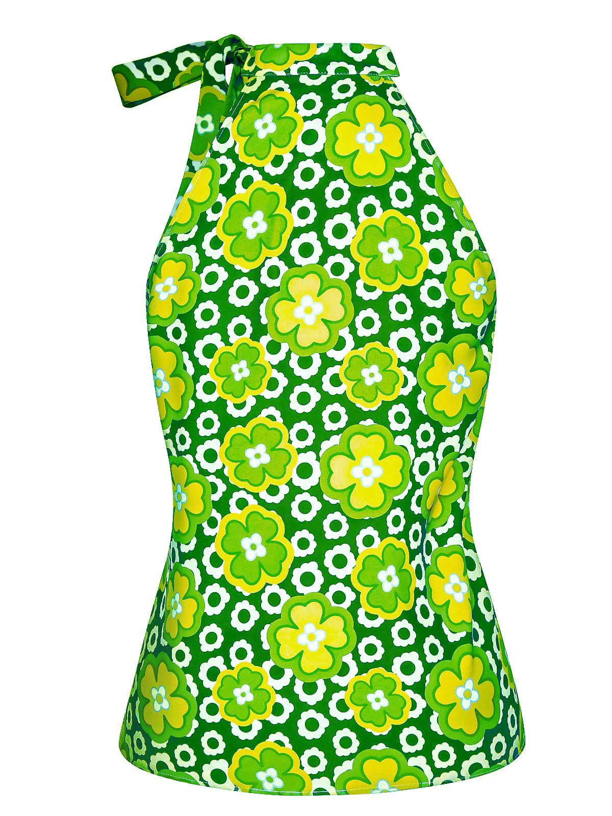 1960s Tie Neck Floral Sleeveless Top - Image 4