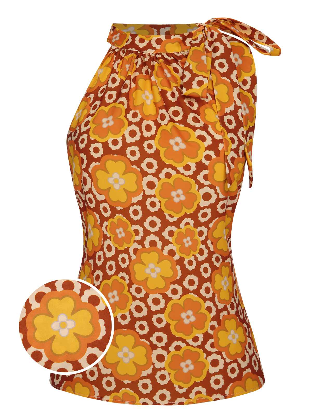 1960s Tie Neck Floral Sleeveless Top - Image 8