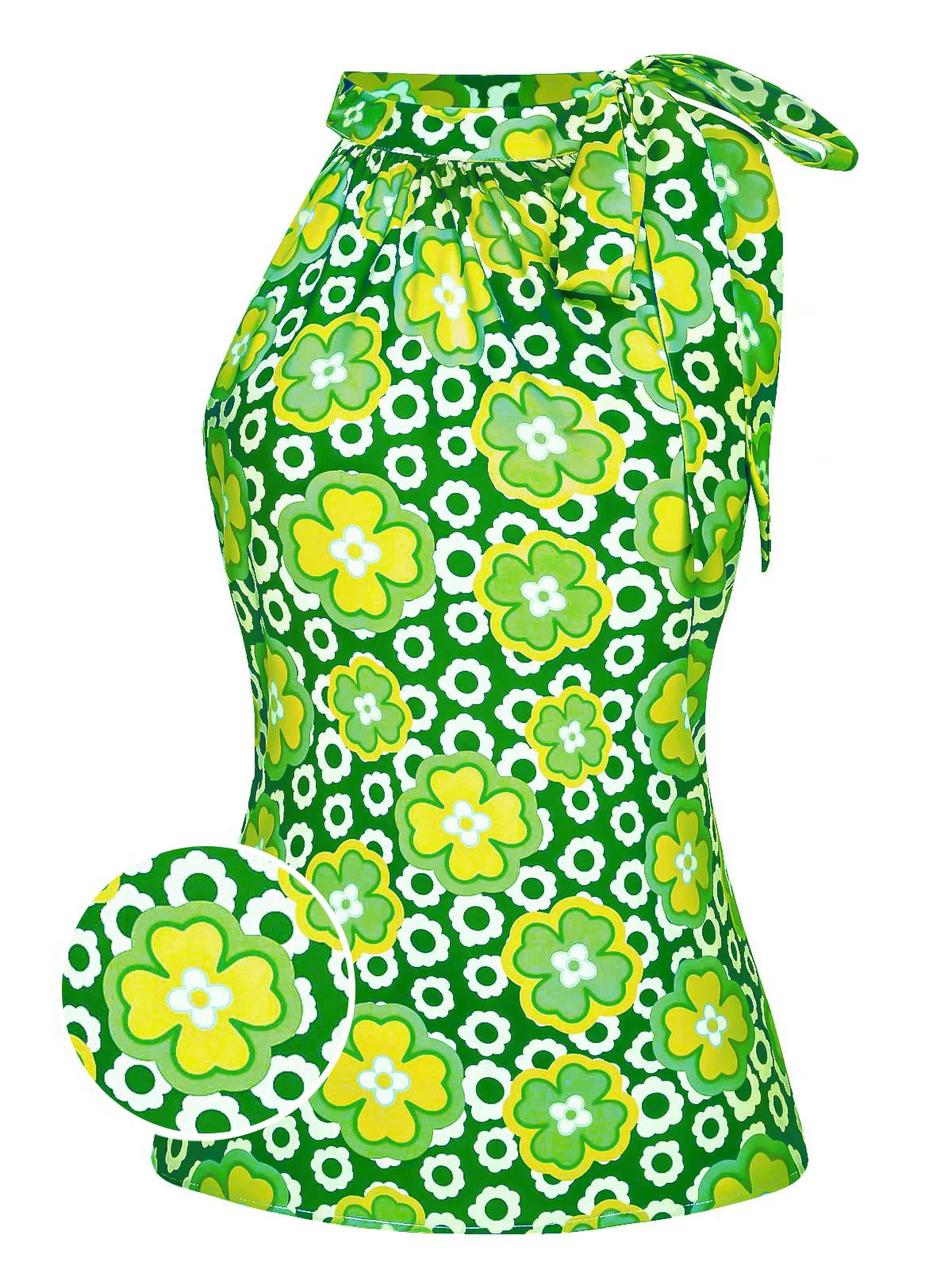 1960s Tie Neck Floral Sleeveless Top - Image 8