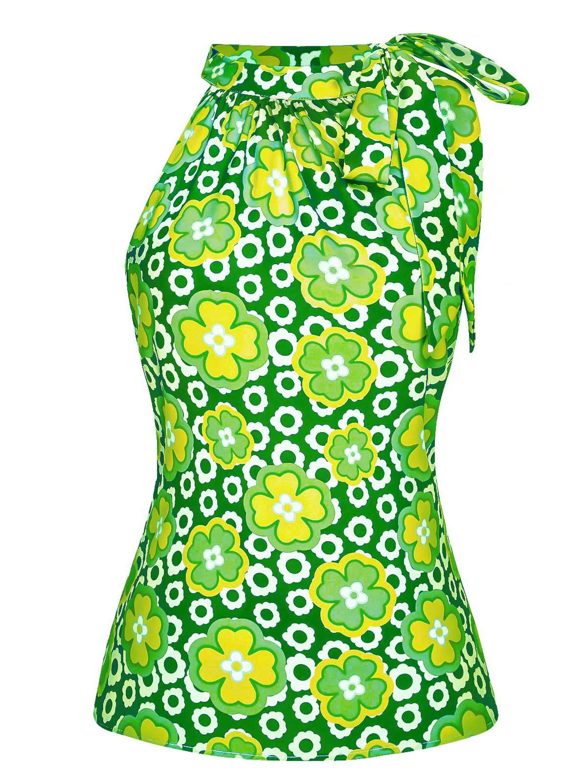 1960s Tie Neck Floral Sleeveless Top - Image 9