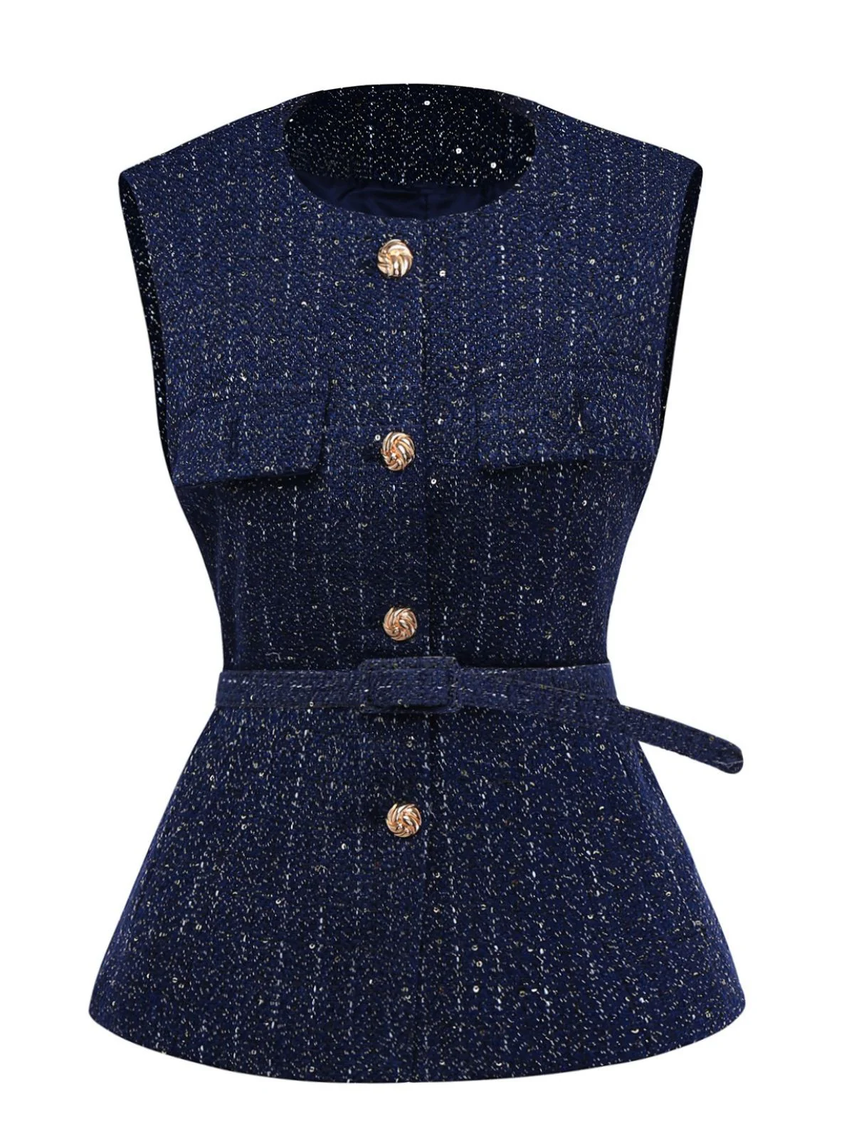 1960s Tweed Solid Button Belted Vest - Image 2