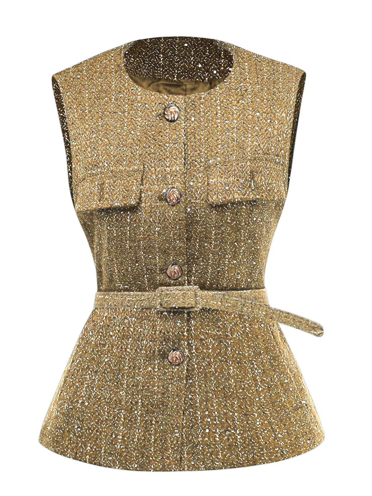 1960s Tweed Solid Button Belted Vest - Image 8