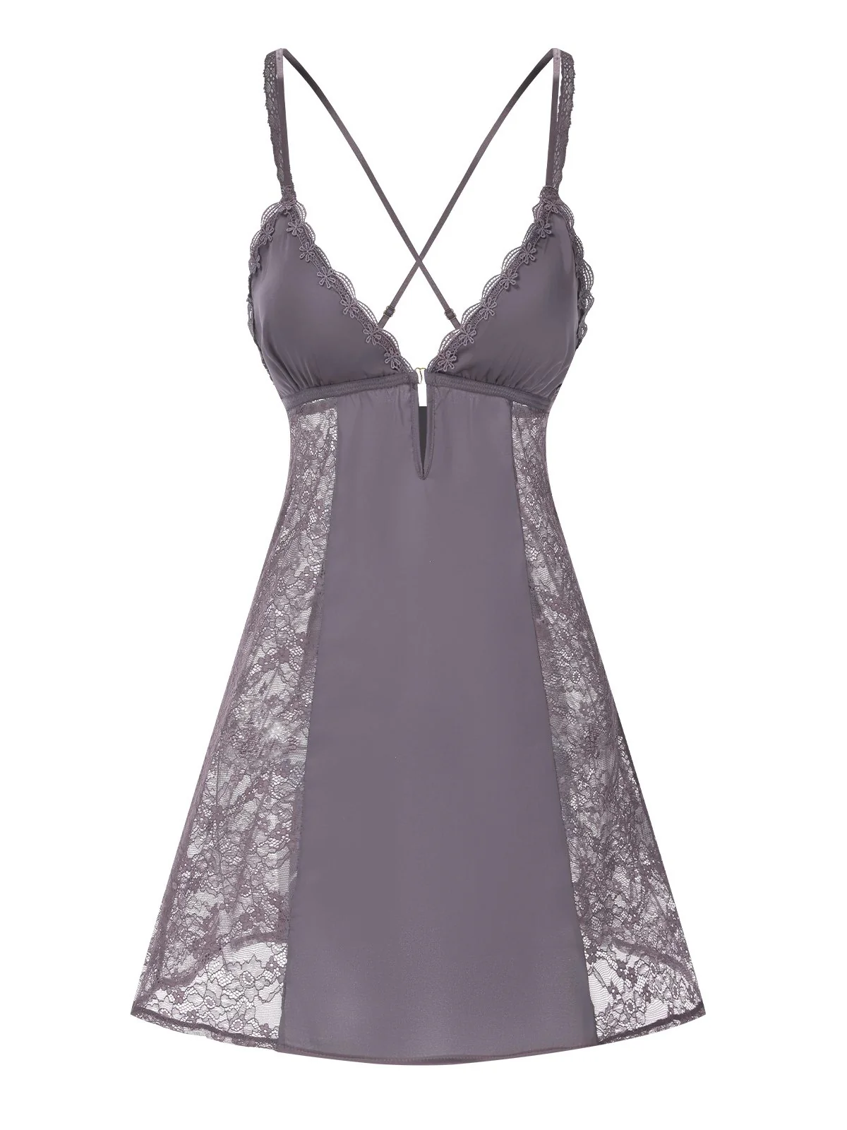 1960s V-Neck Back Cross Straps Lace Nightgown - Image 2