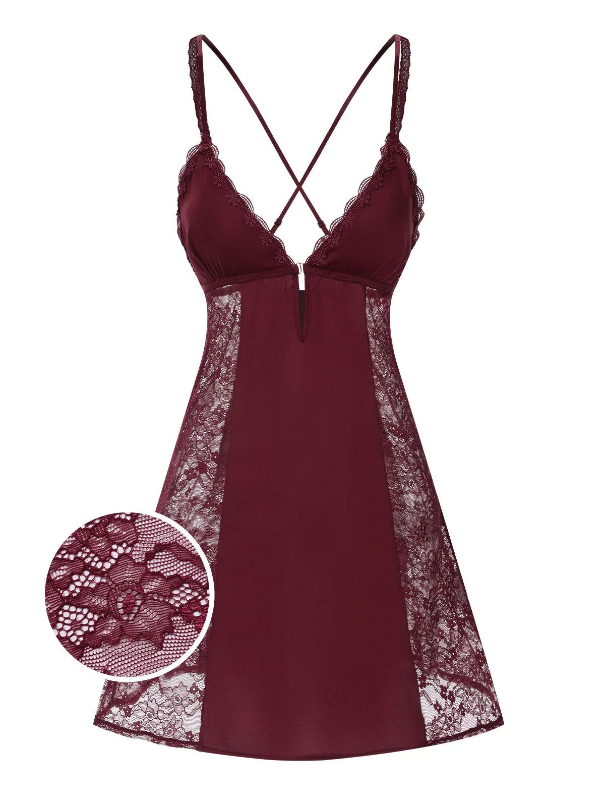 1960s V-Neck Back Cross Straps Lace Nightgown - Image 5