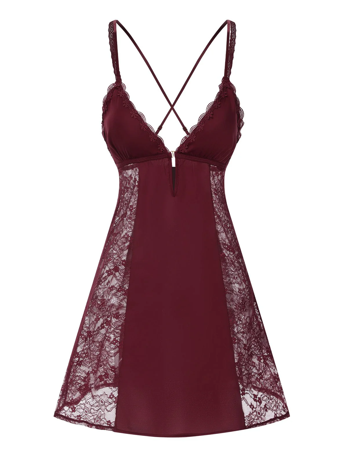 1960s V-Neck Back Cross Straps Lace Nightgown - Image 6