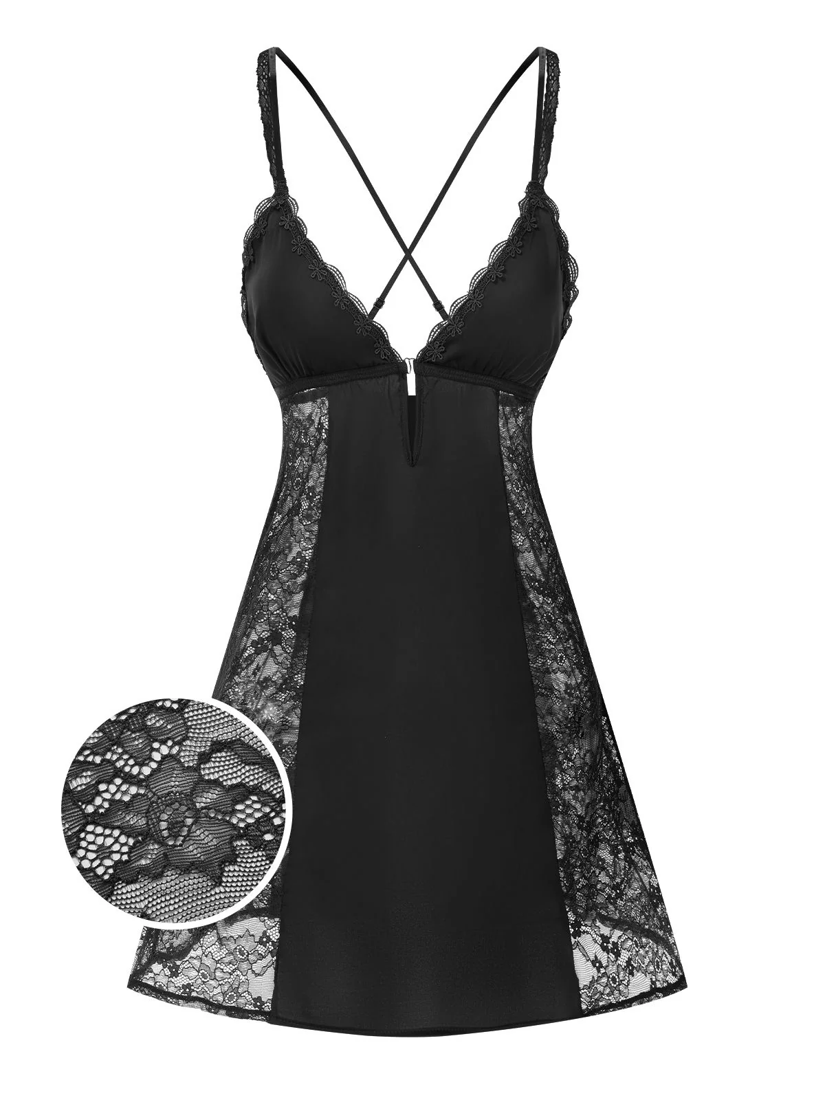 1960s V-Neck Back Cross Straps Lace Nightgown - Image 9