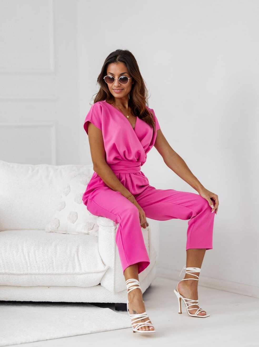 1960s V-Neck Belted Solid Jumpsuit - Image 12