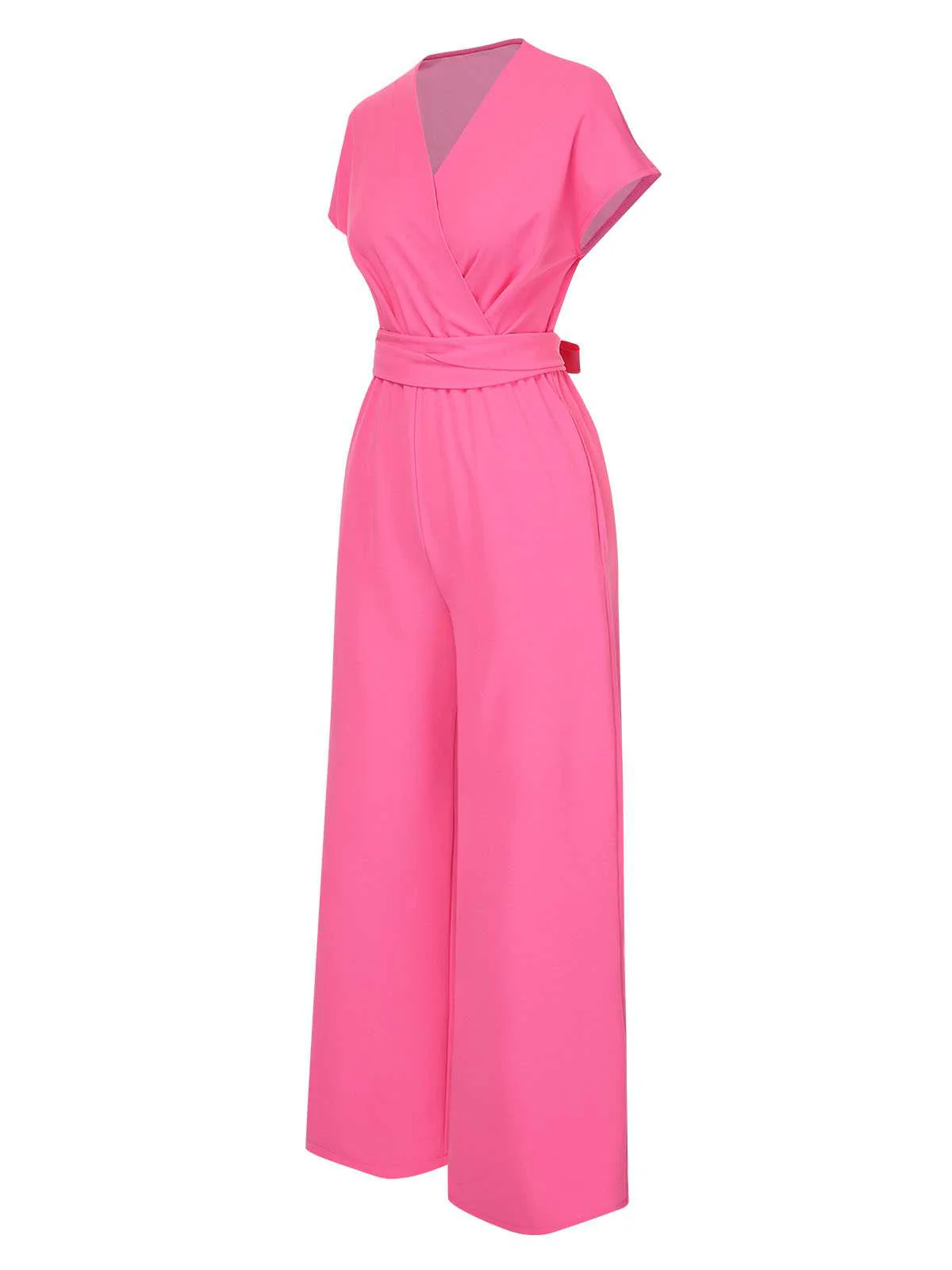 1960s V-Neck Belted Solid Jumpsuit - Image 14