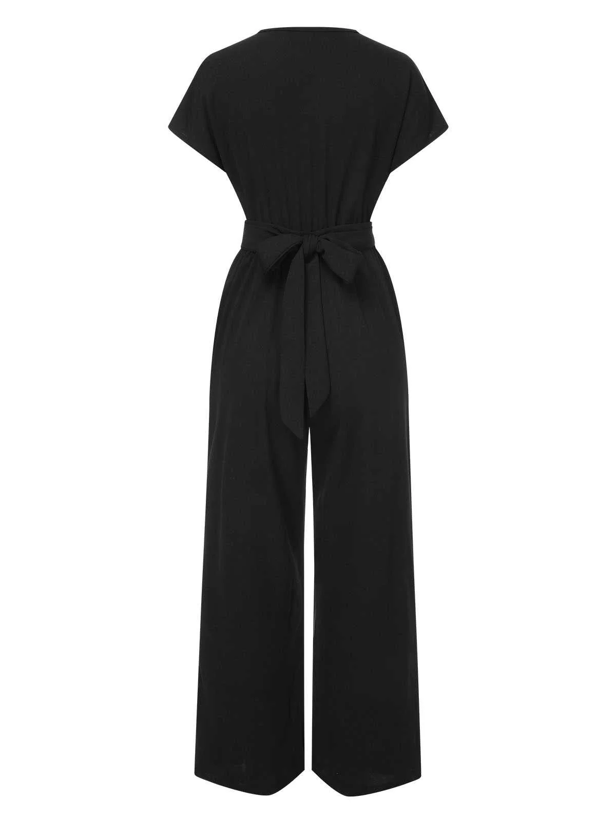 1960s V-Neck Belted Solid Jumpsuit - Image 4