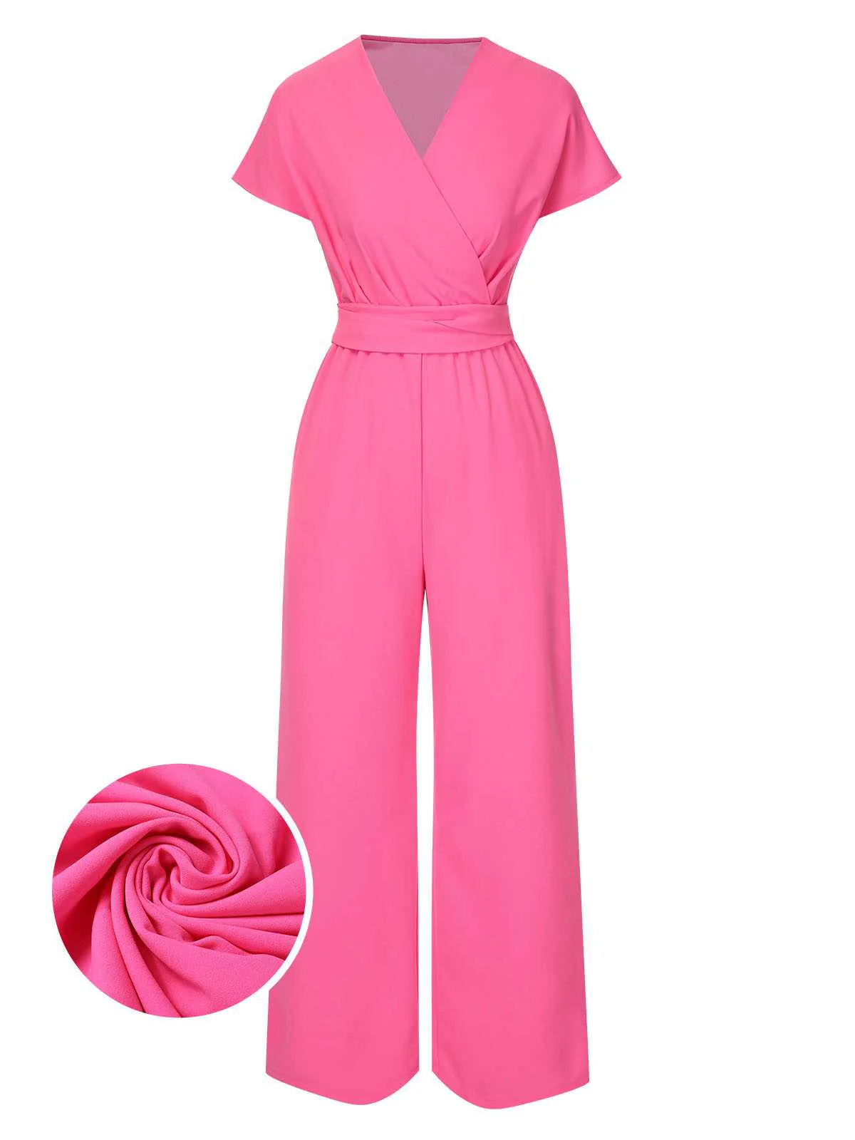 1960s V-Neck Belted Solid Jumpsuit - Image 8