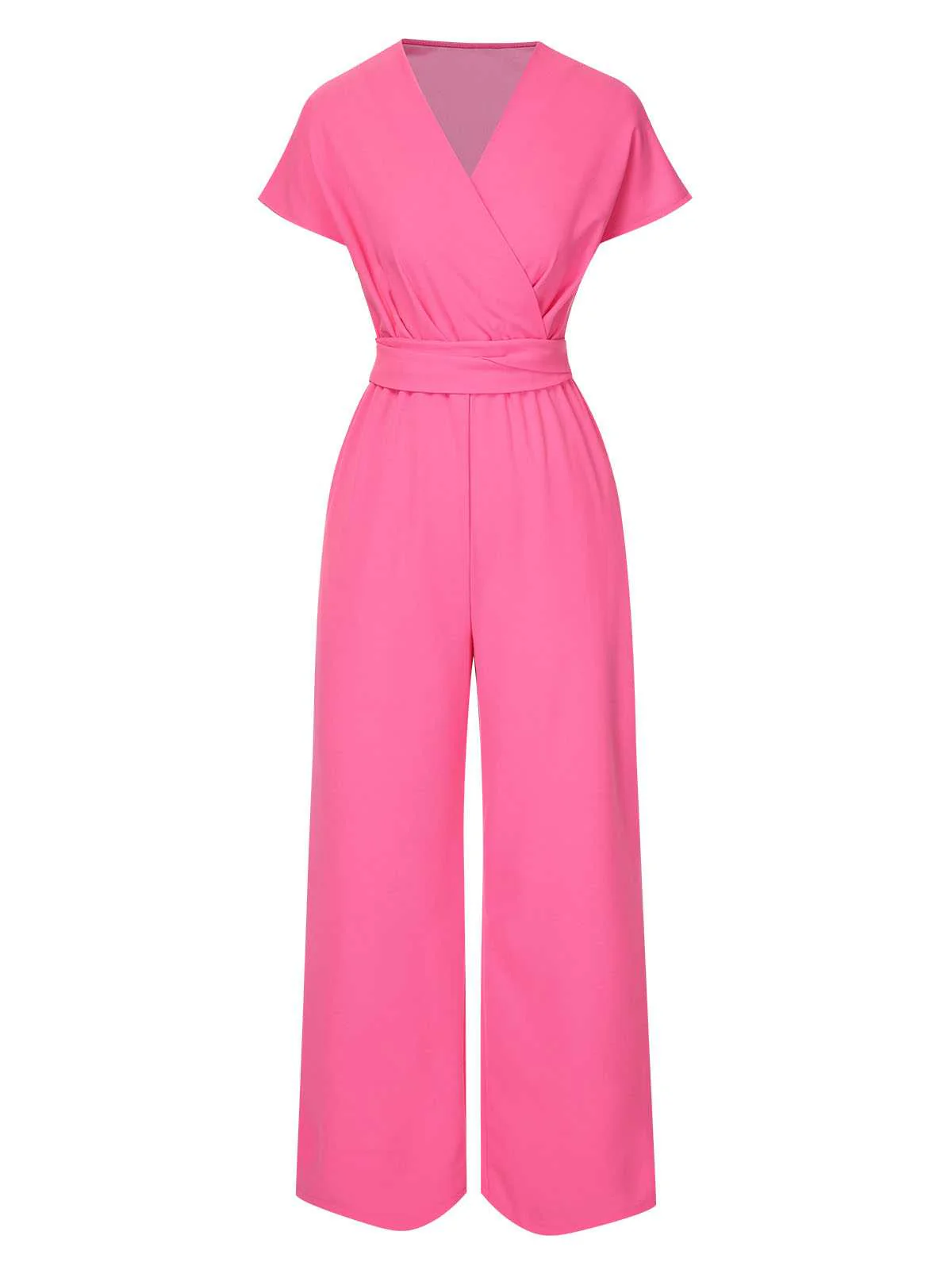 1960s V-Neck Belted Solid Jumpsuit - Image 9