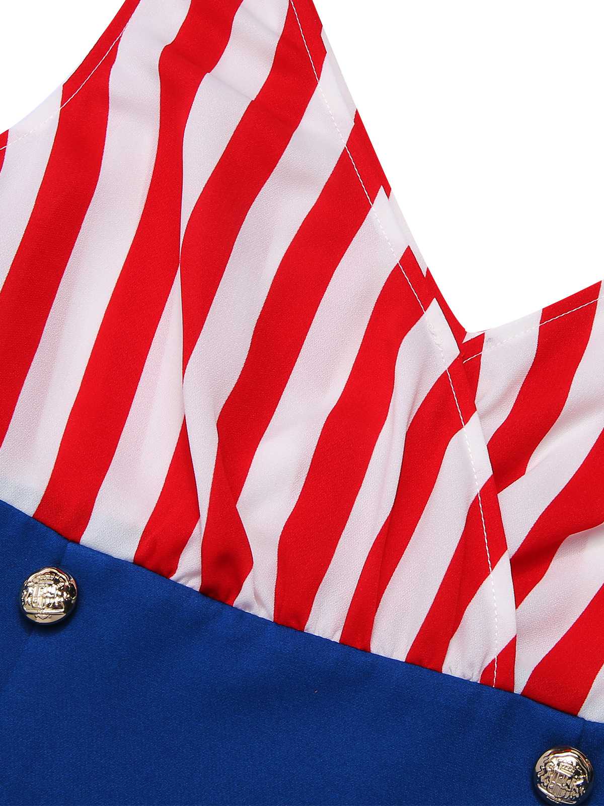 1960s V-Neck Red Blue Contrast Stripes Dress - Image 5