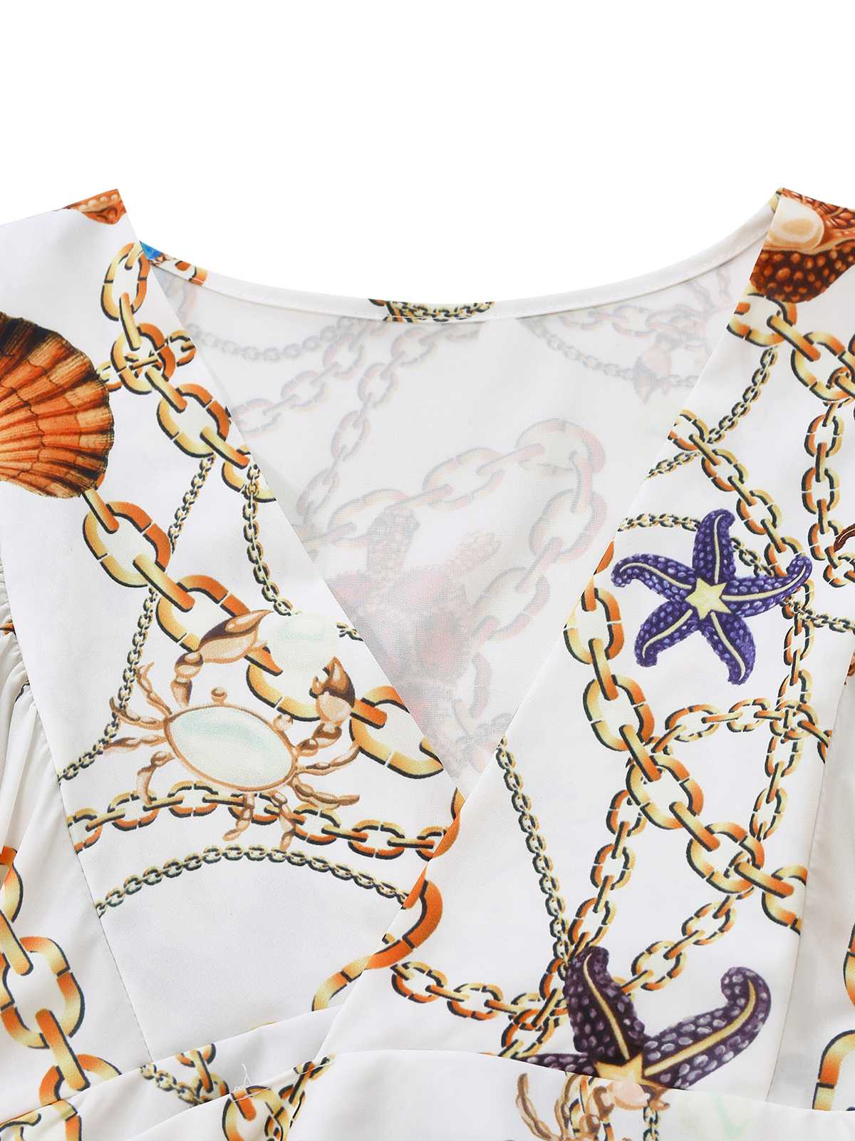 1960s V-Neck Chain Seashell Waist Cutout Romper - Image 4