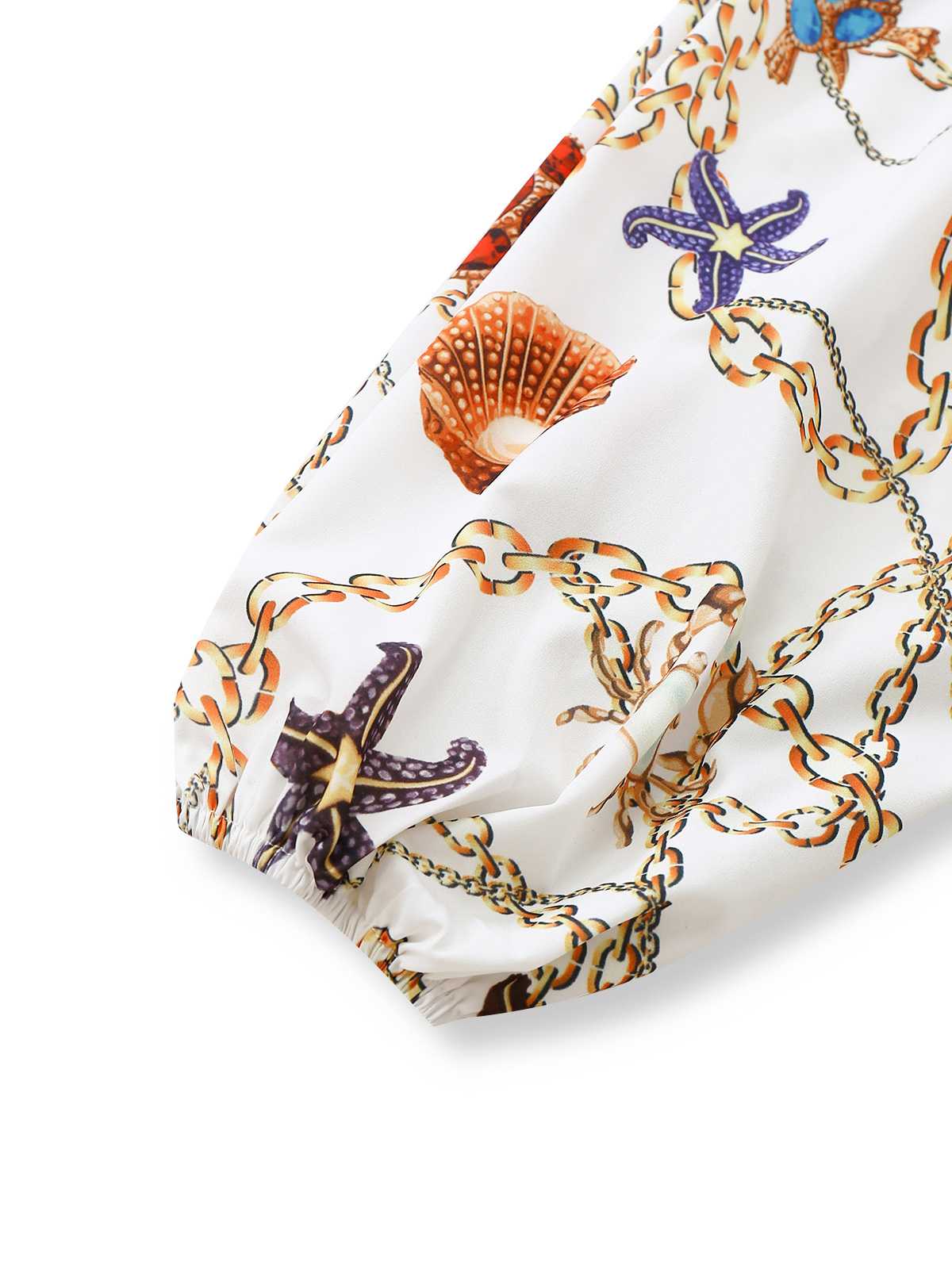 1960s V-Neck Chain Seashell Waist Cutout Romper - Image 5