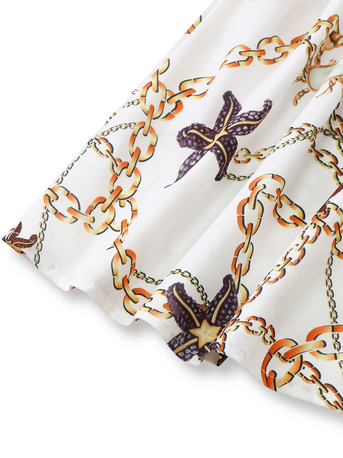 1960s V-Neck Chain Seashell Waist Cutout Romper - Image 6