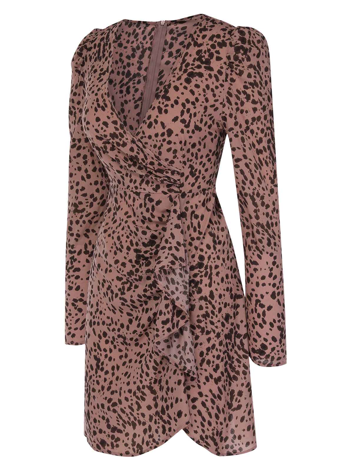 1960s V-Neck Dots Ruffle Wrap Dress - Image 3