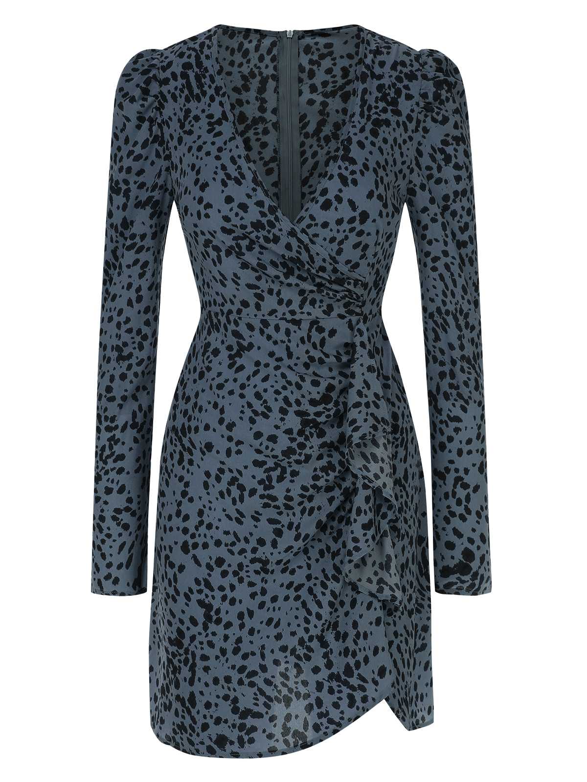 1960s V-Neck Dots Ruffle Wrap Dress - Image 5