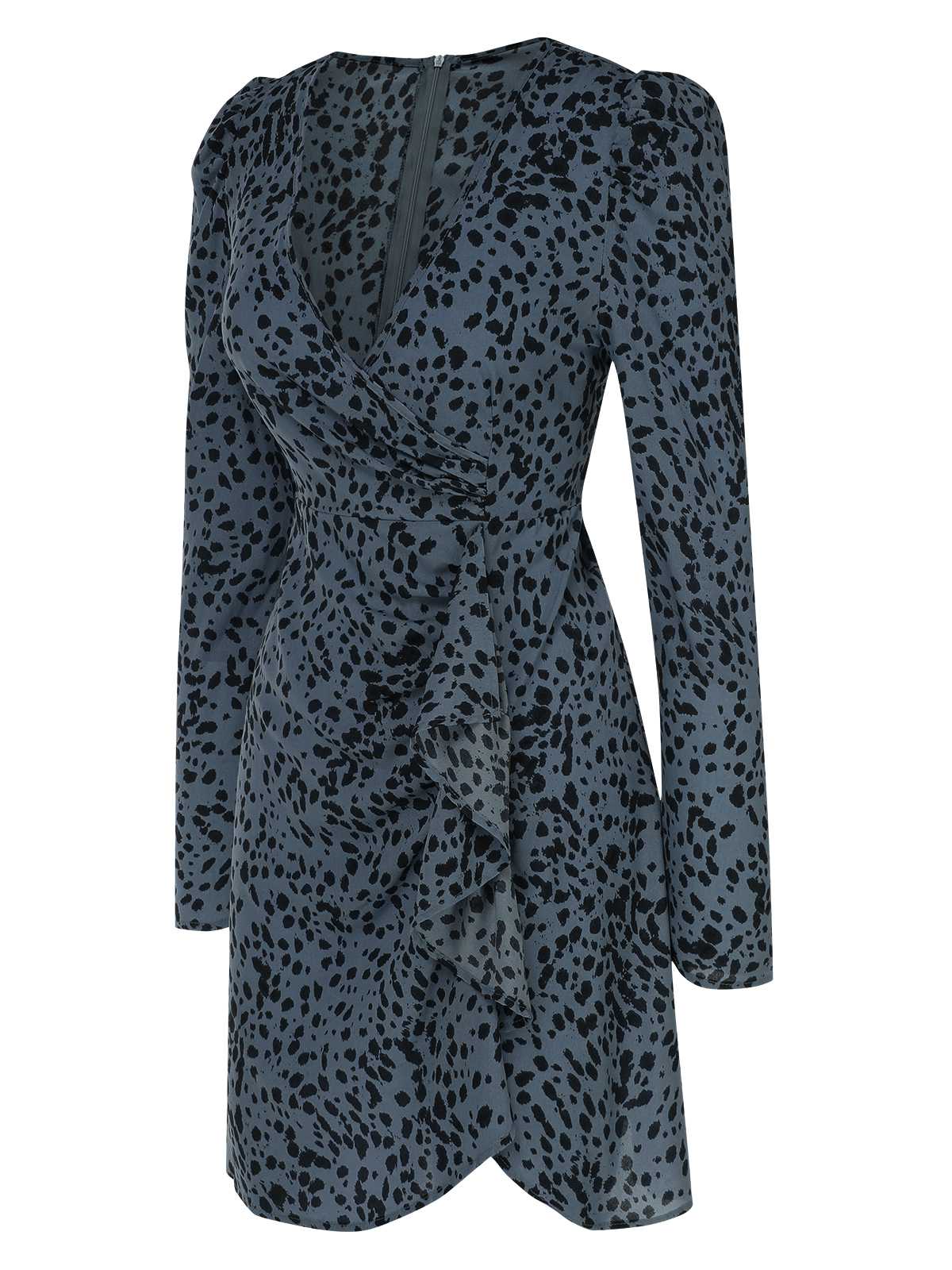 1960s V-Neck Dots Ruffle Wrap Dress - Image 7