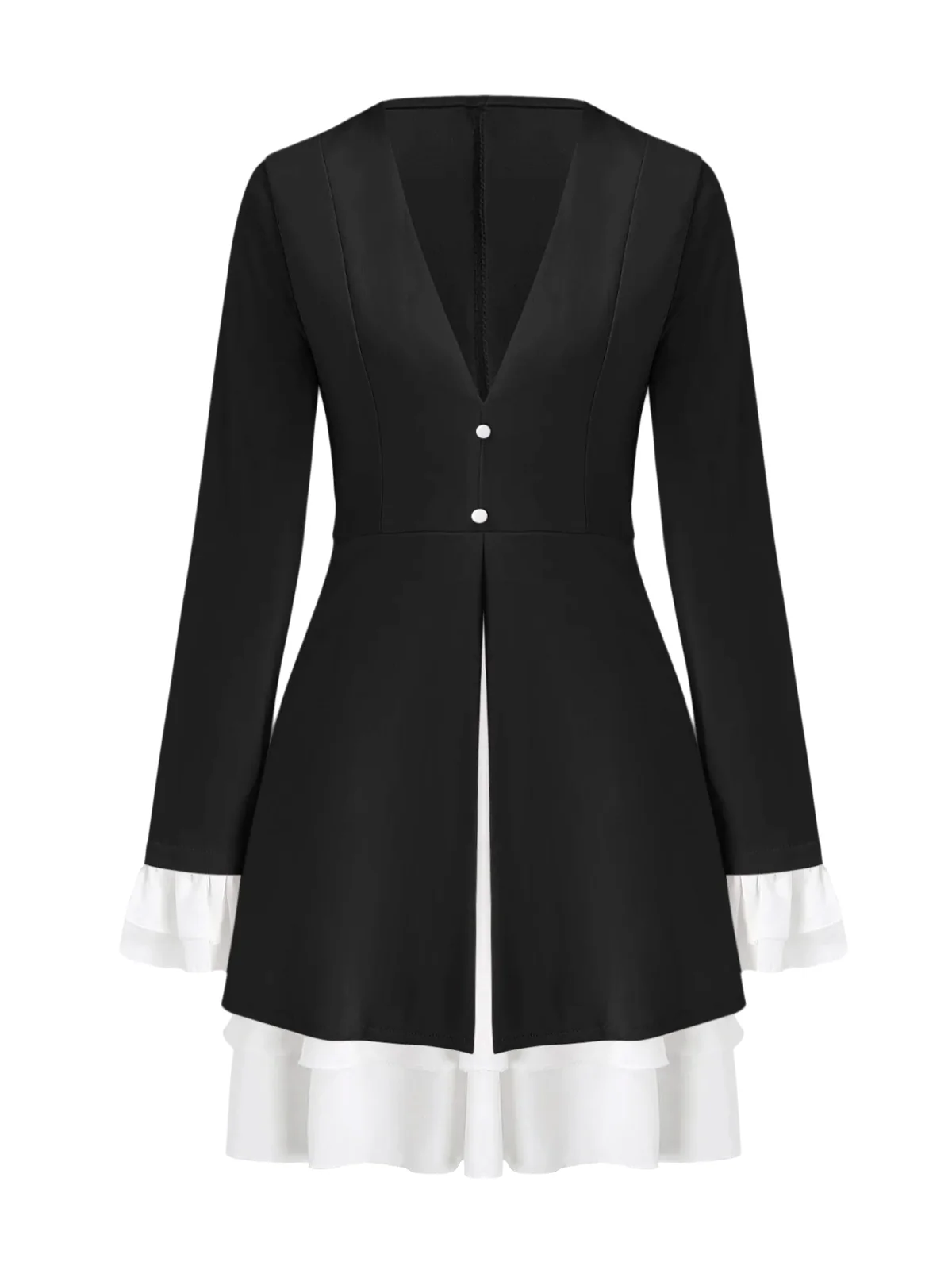 1960s V-Neck Layered Ruffle-Cuff Dress - Image 5
