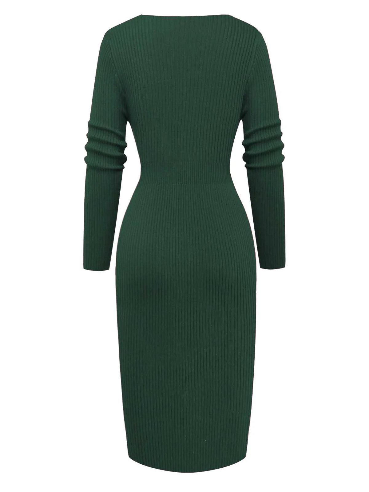 1960s V-Neck Ribbed Knit Button Bodycon Dress - Image 9