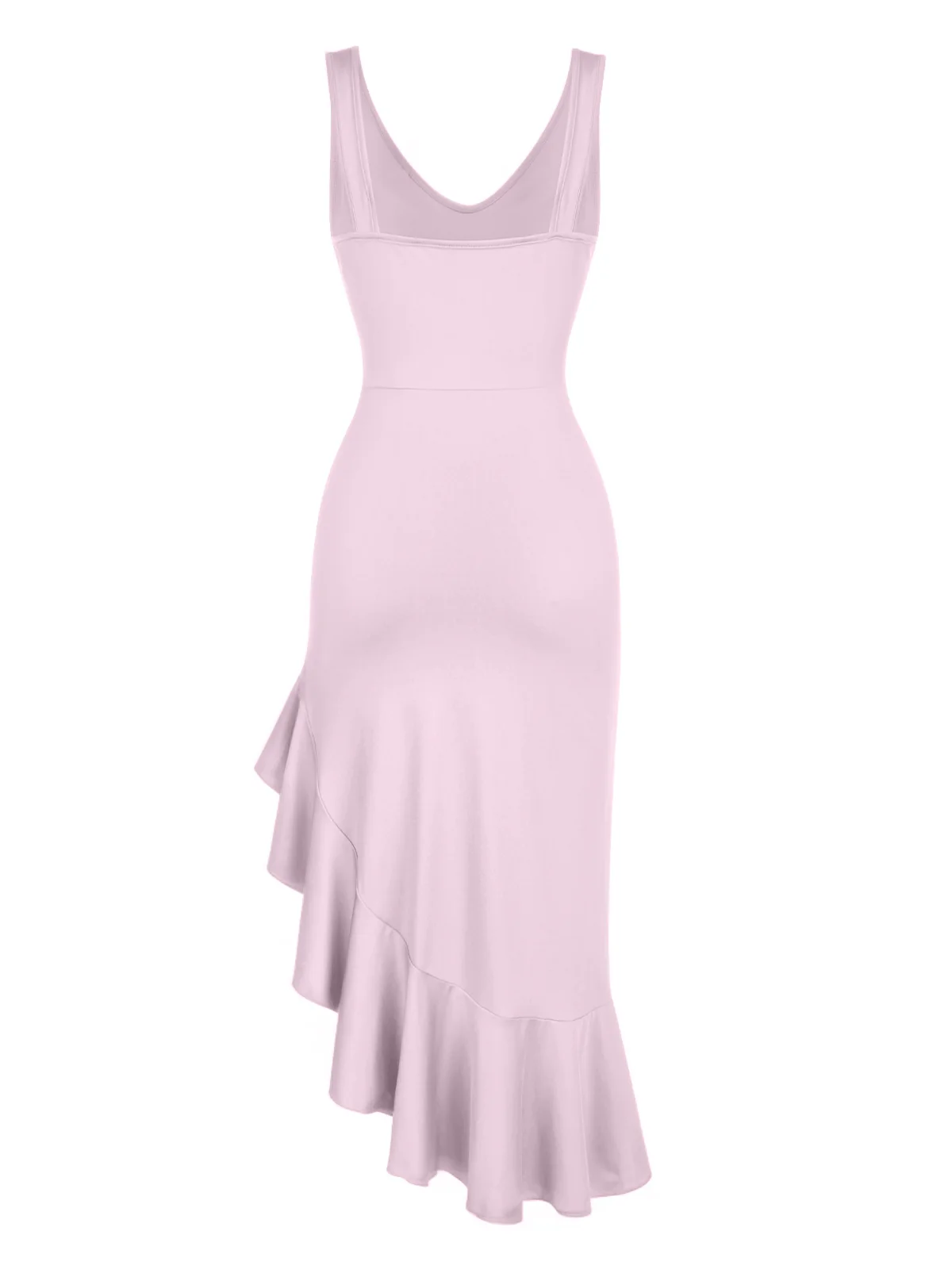1960s V-Neck Oblique Ruffled Hem Sleeveless Dress - Image 13