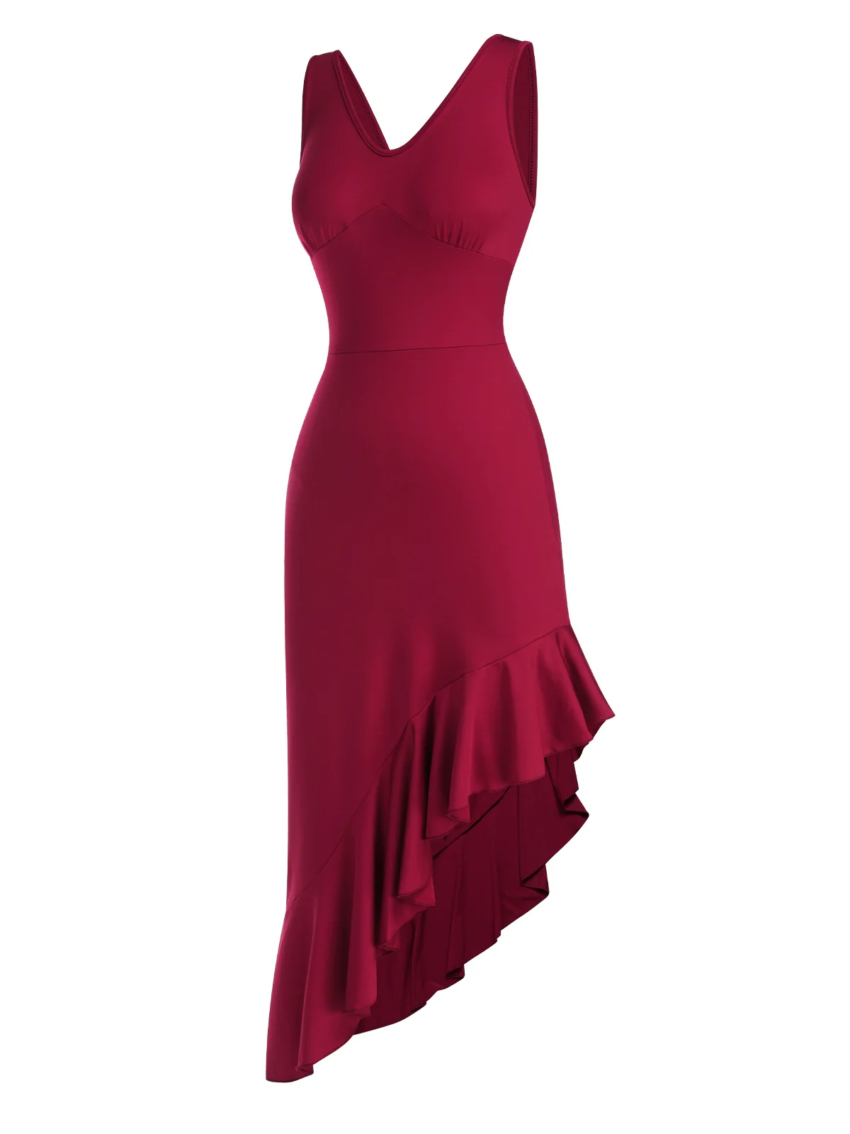 1960s V-Neck Oblique Ruffled Hem Sleeveless Dress - Image 2