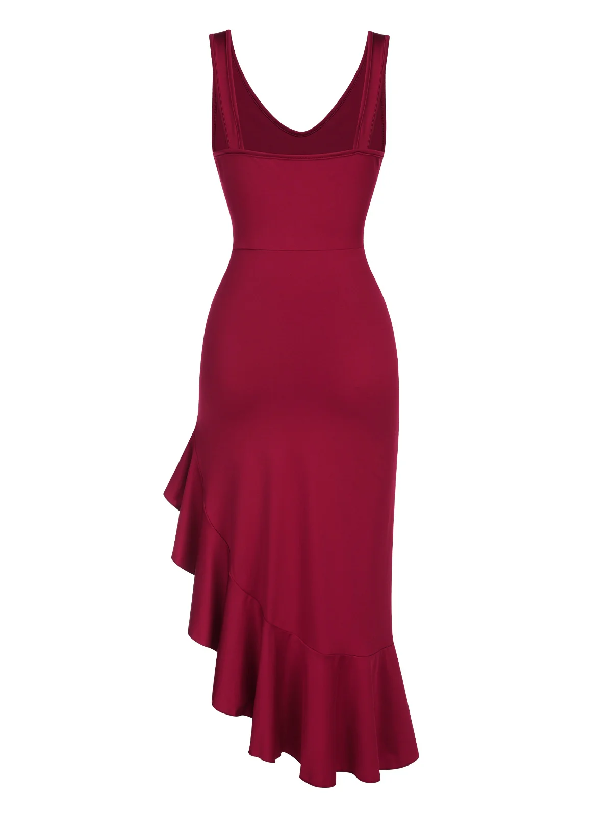 1960s V-Neck Oblique Ruffled Hem Sleeveless Dress - Image 3
