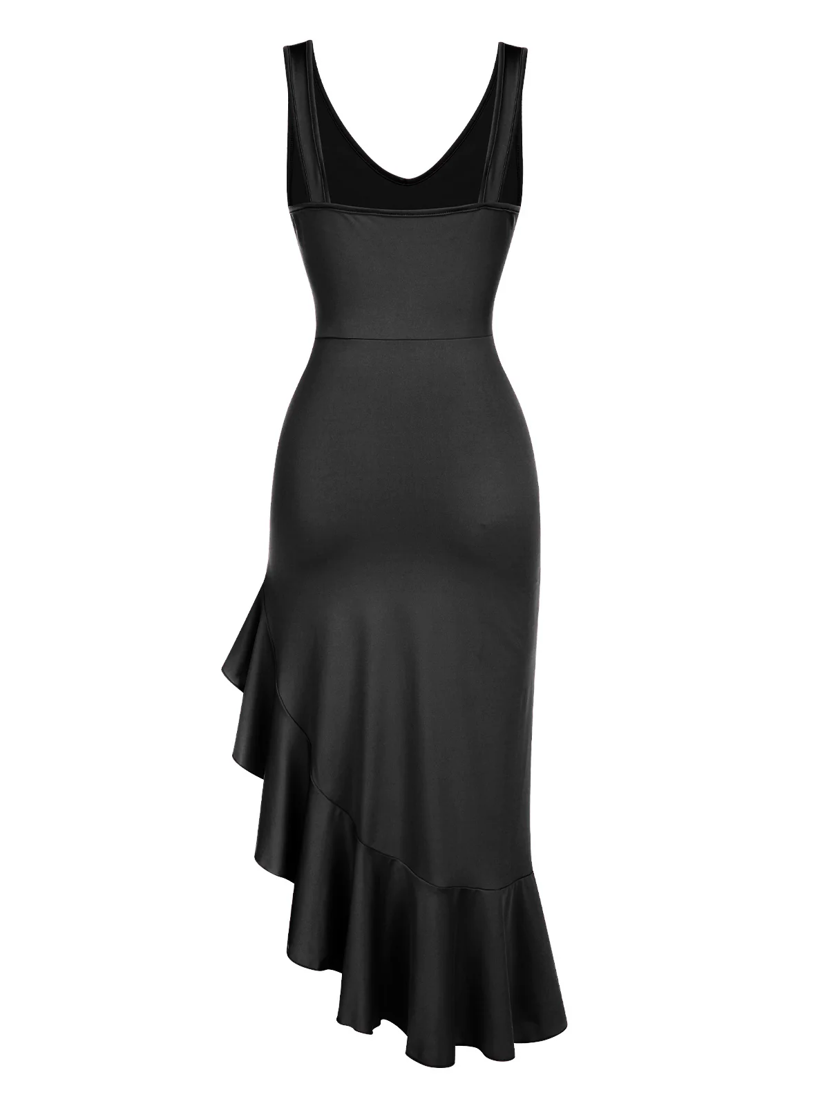 1960s V-Neck Oblique Ruffled Hem Sleeveless Dress - Image 8