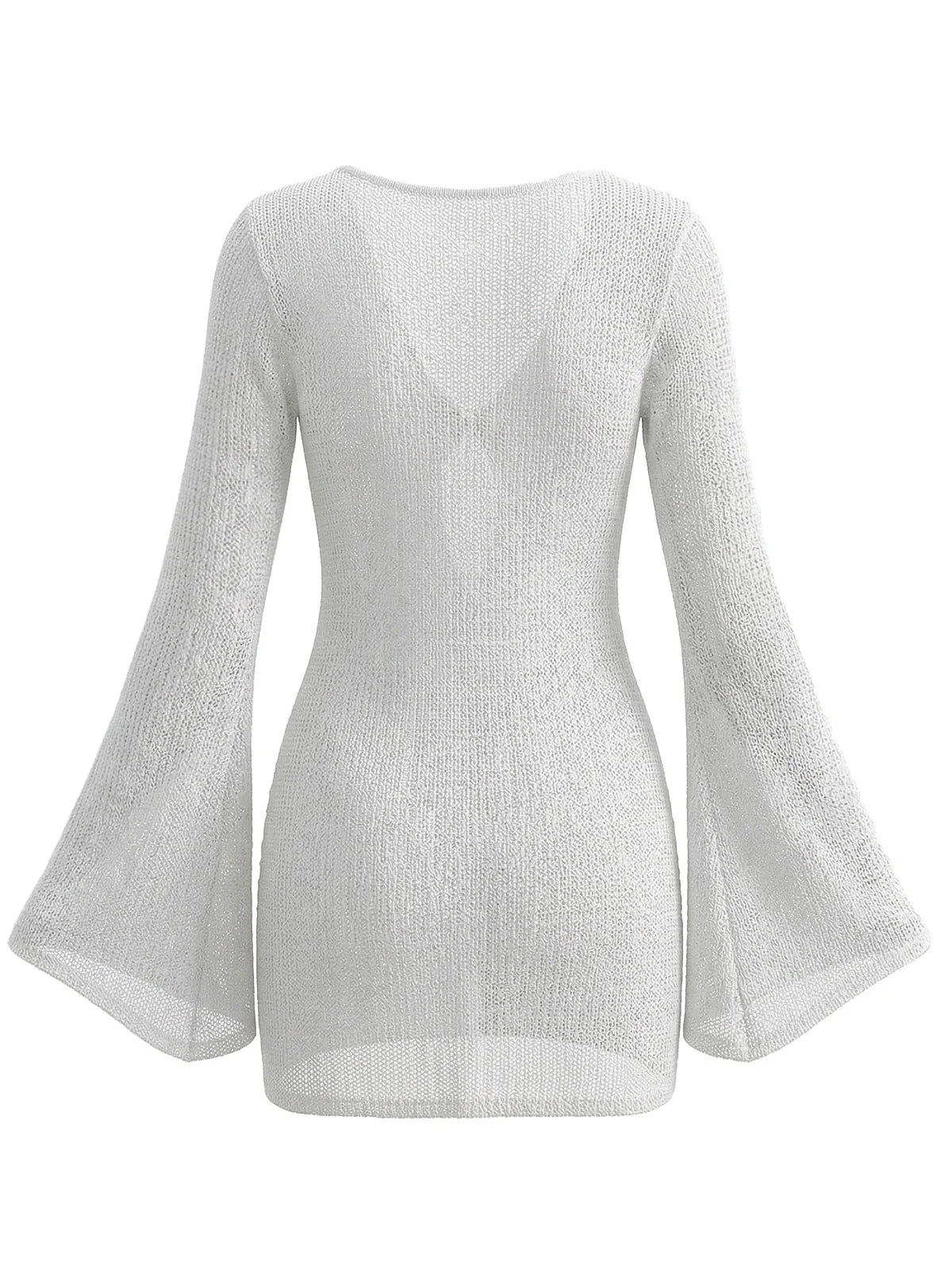 1960s V-Neck Shell-Detail Cut-out Bell Sleeve Cover-up - Image 3