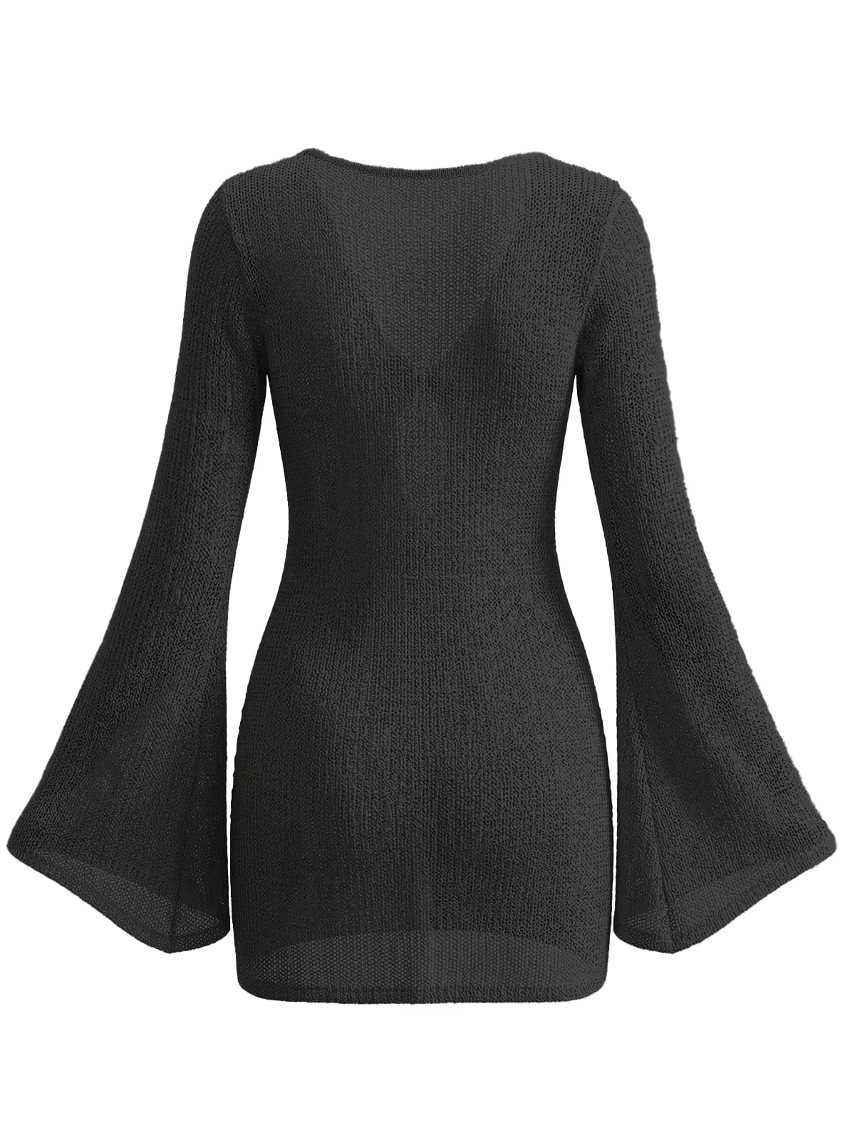 1960s V-Neck Shell-Detail Cut-out Bell Sleeve Cover-up - Image 5