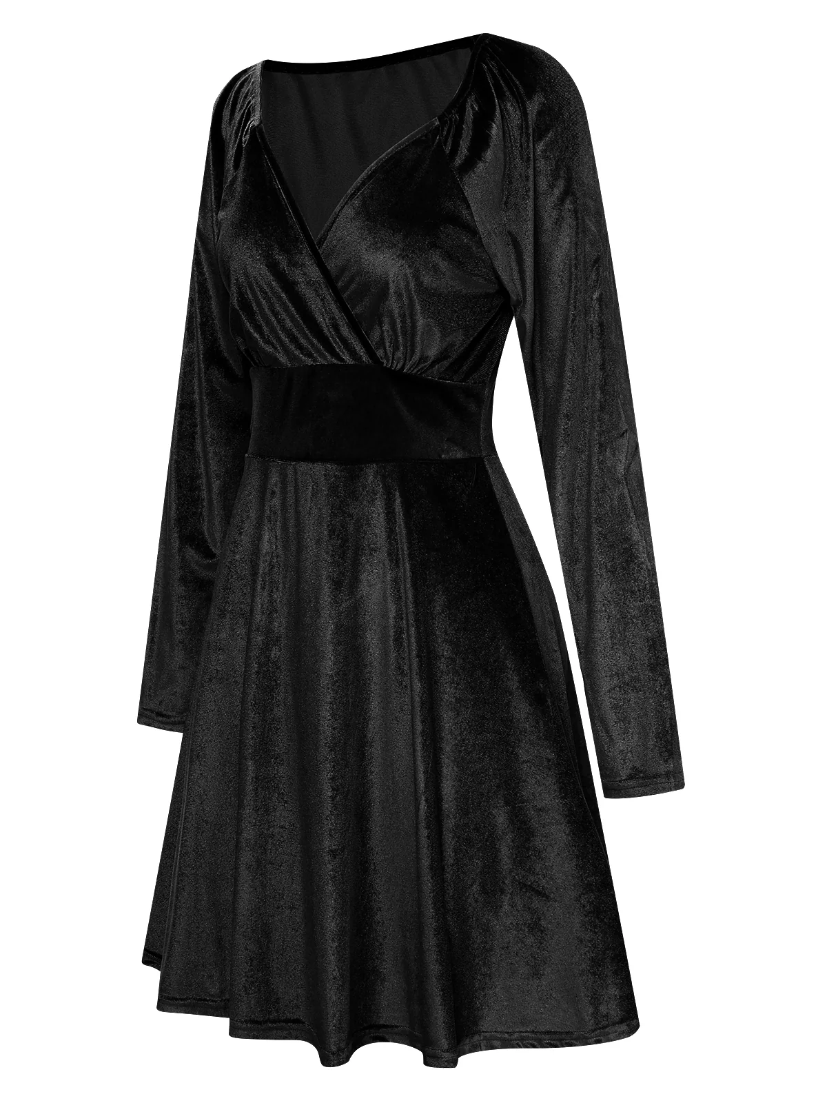 1960s V-Neck Velvet Long Sleeve A-Line Dress - Image 10