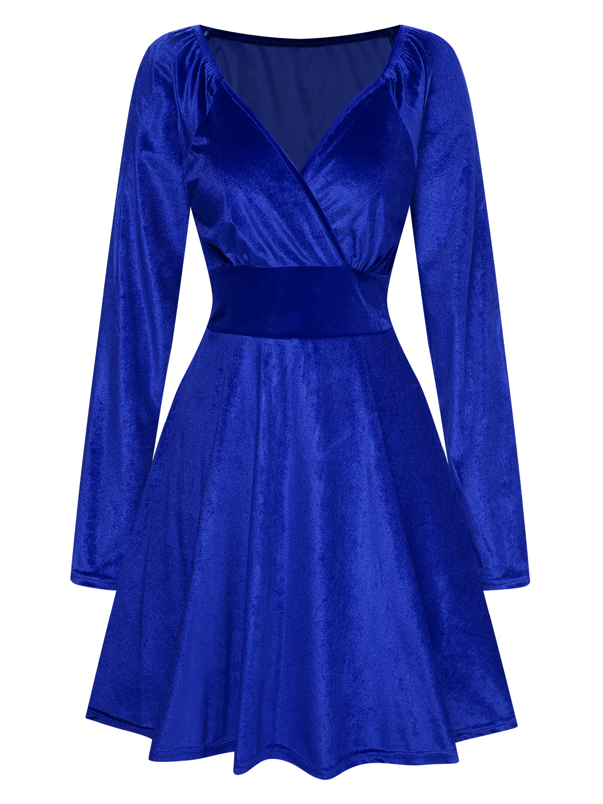 1960s V-Neck Velvet Long Sleeve A-Line Dress - Image 13
