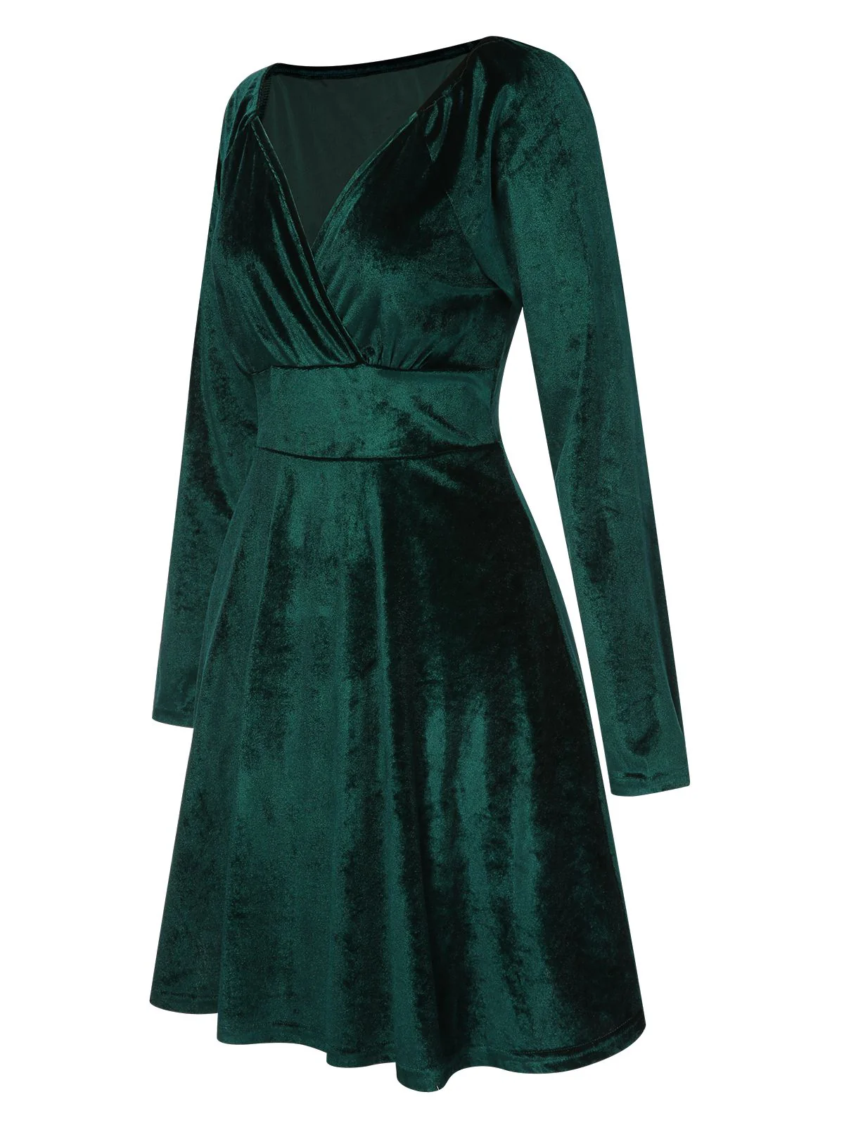 1960s V-Neck Velvet Long Sleeve A-Line Dress - Image 3