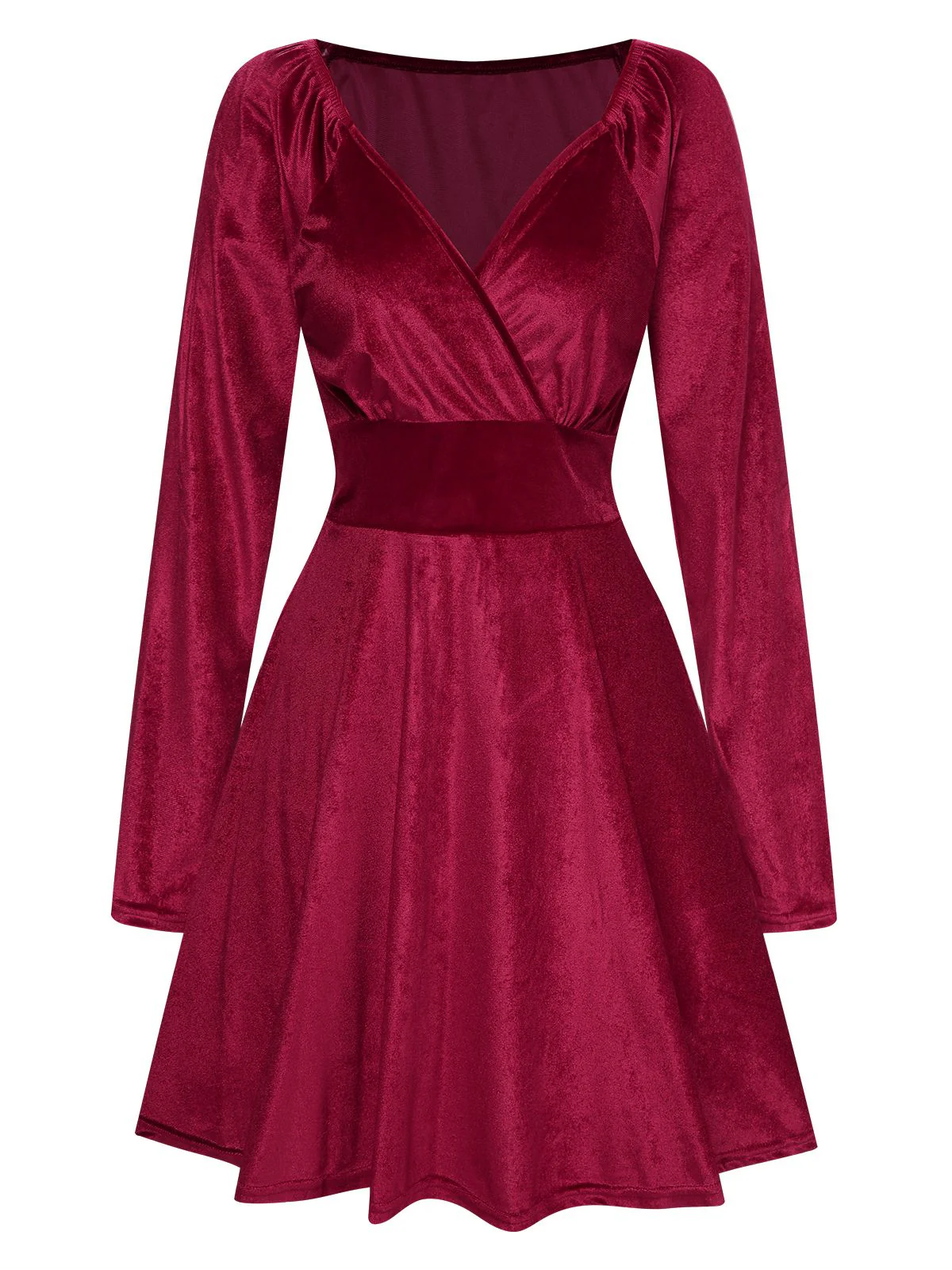 1960s V-Neck Velvet Long Sleeve A-Line Dress - Image 5