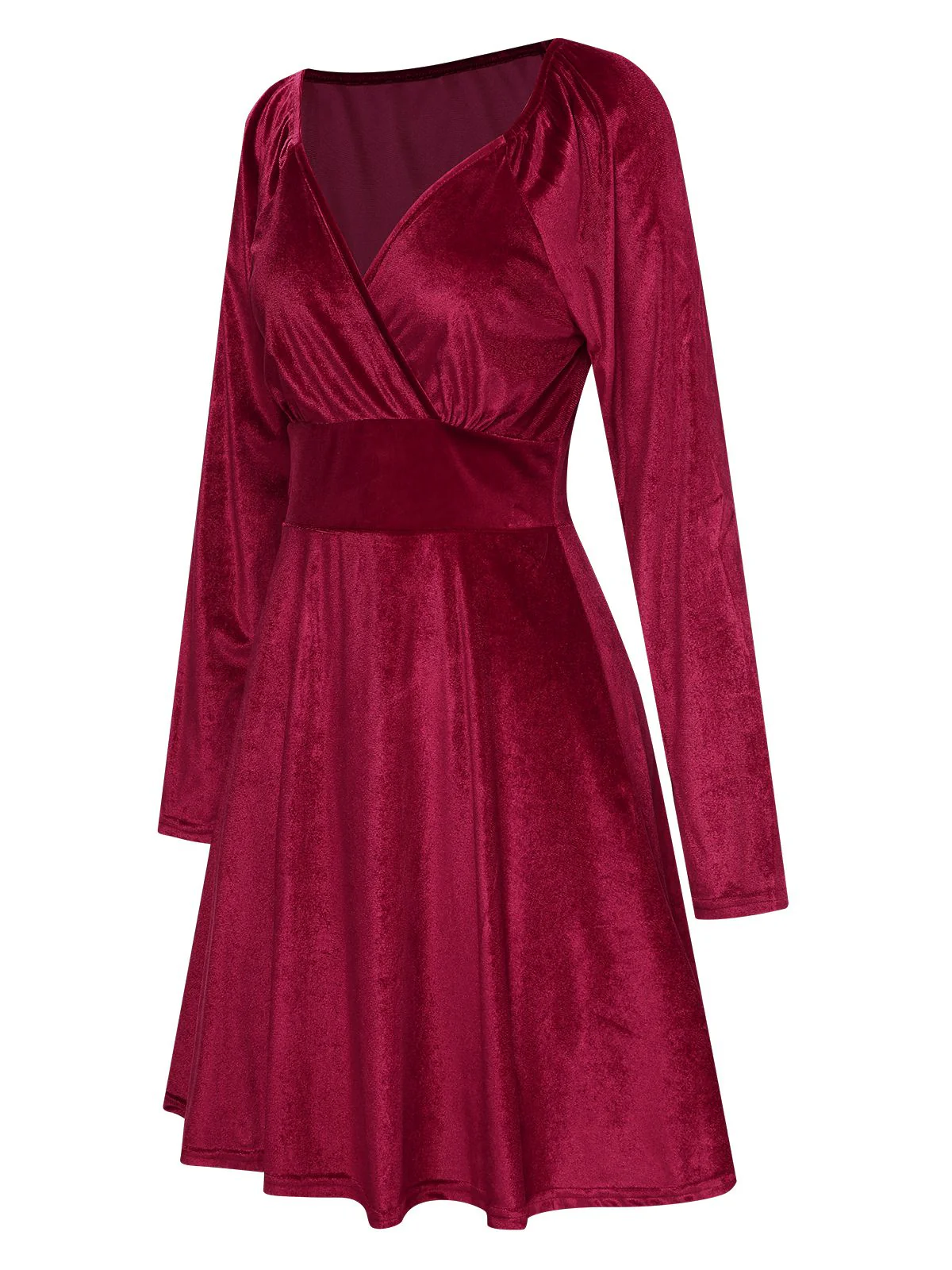 1960s V-Neck Velvet Long Sleeve A-Line Dress - Image 7