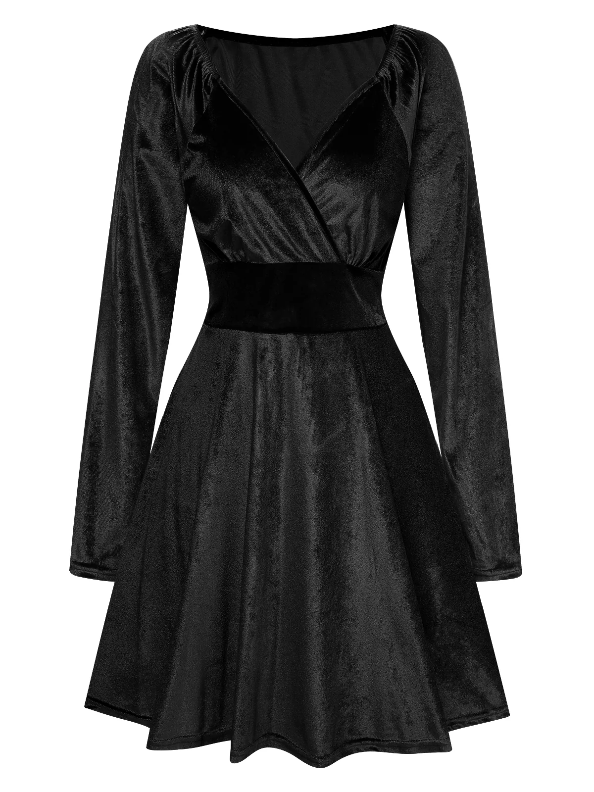 1960s V-Neck Velvet Long Sleeve A-Line Dress - Image 9