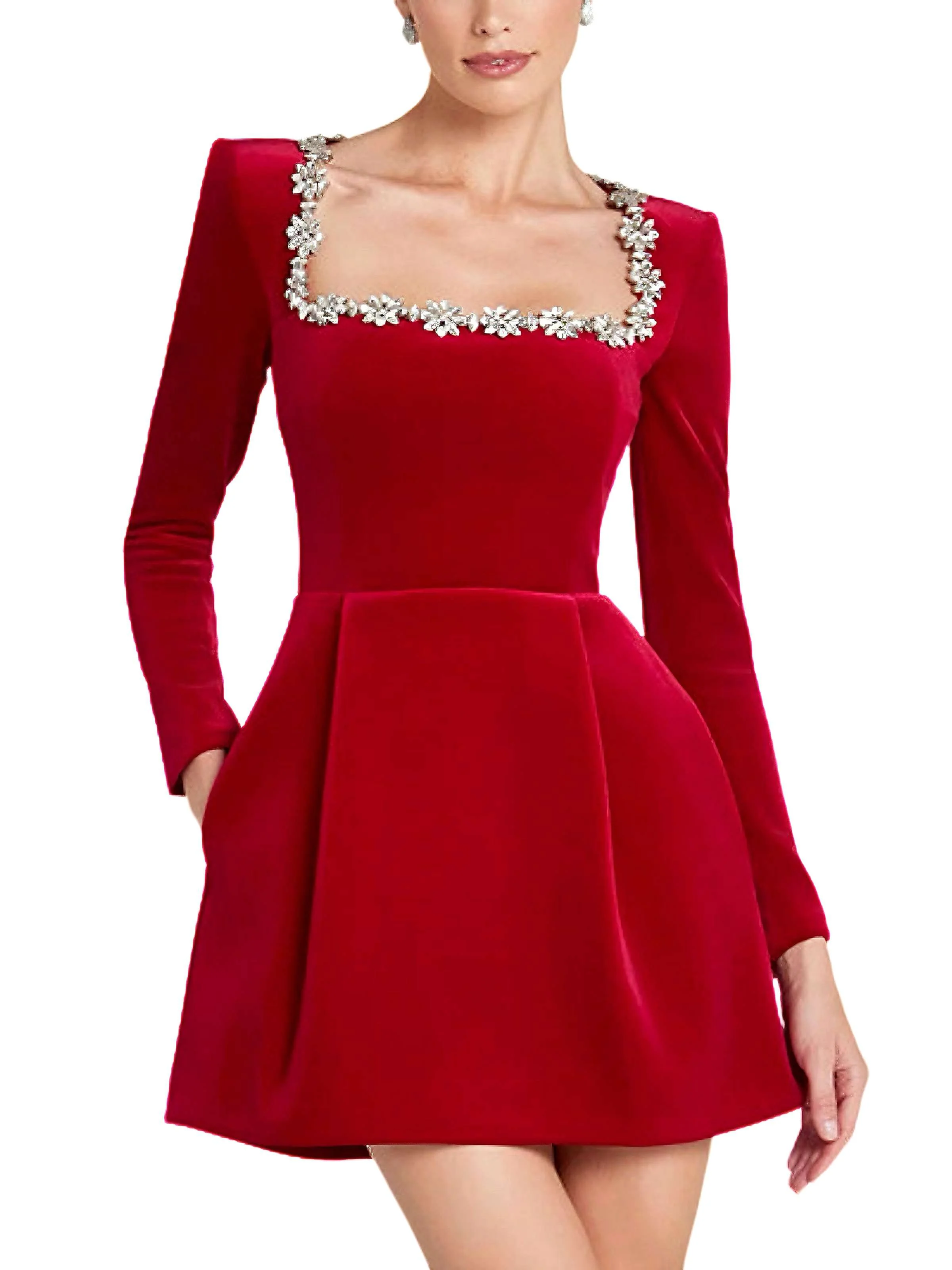 1960s Velvet Diamond Square Neck Dress - Image 2